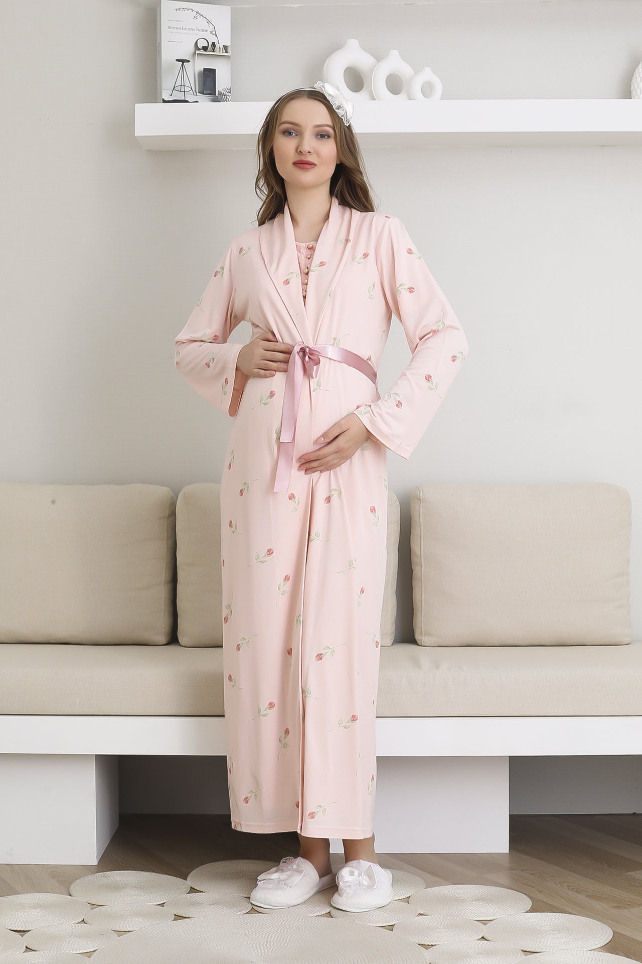 Lohusa Uzun Gecelik ve Sabahlık Hamile Takım 6 Düğmeli Emzirme ve Tesettüre Uygun 2300