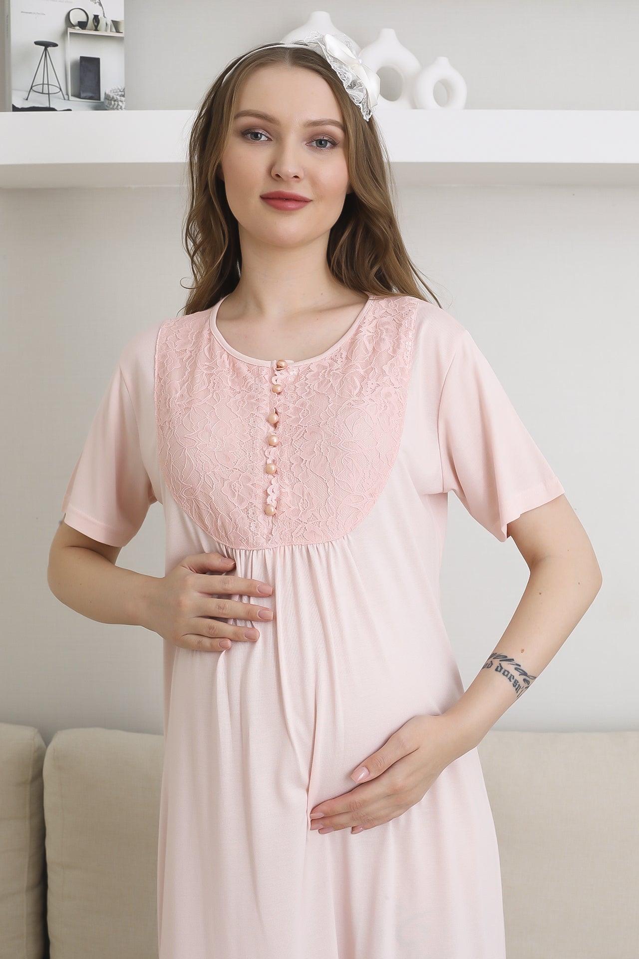 Lohusa Uzun Gecelik ve Sabahlık Hamile Takım 6 Düğmeli Emzirme ve Tesettüre Uygun 2300