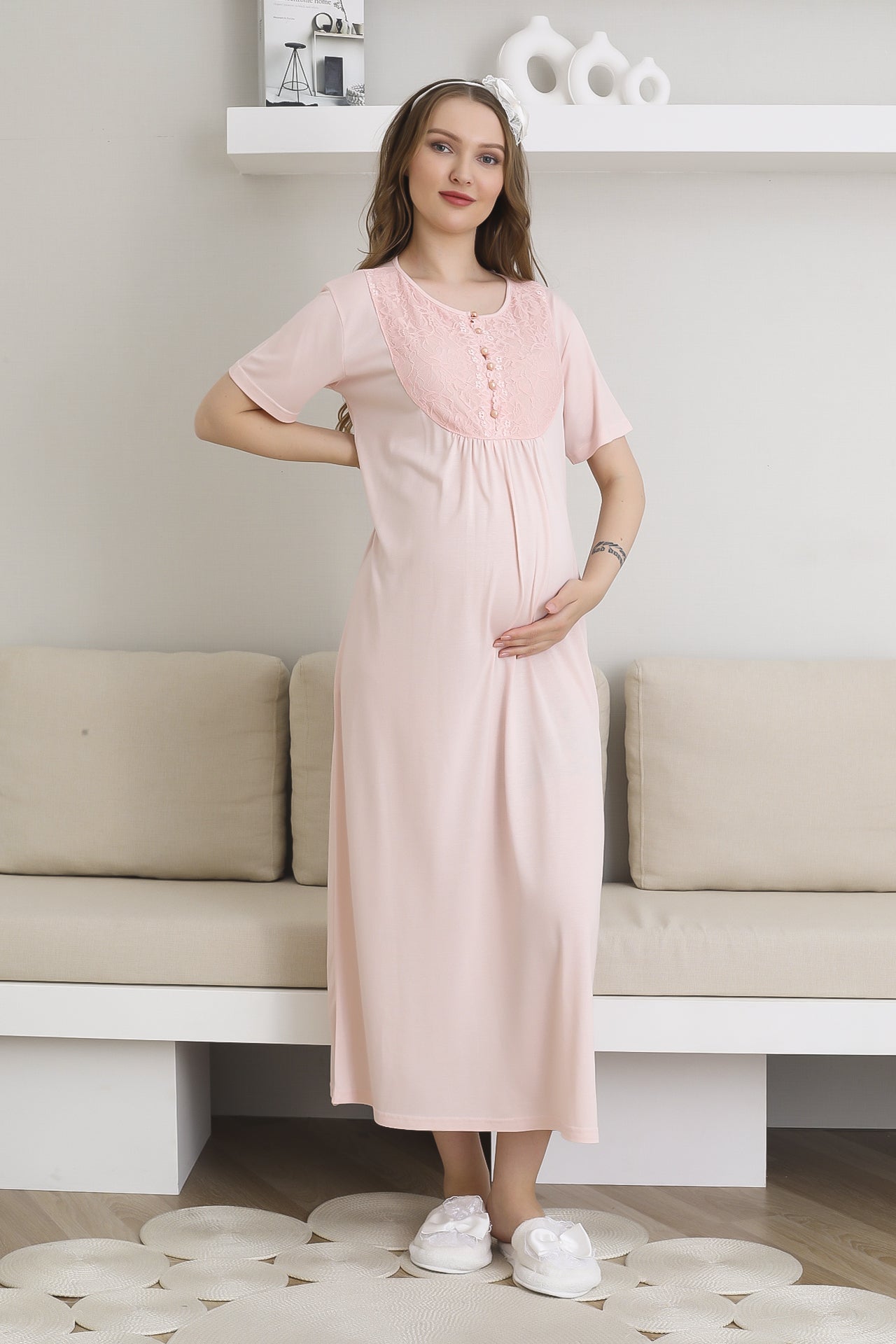 Lohusa Uzun Gecelik ve Sabahlık Hamile Takım 6 Düğmeli Emzirme ve Tesettüre Uygun 2300