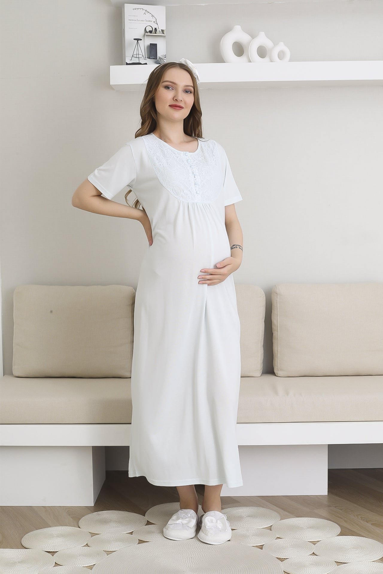 Lohusa Uzun Gecelik ve Sabahlık Hamile Takım 6 Düğmeli Emzirme ve Tesettüre Uygun 2300