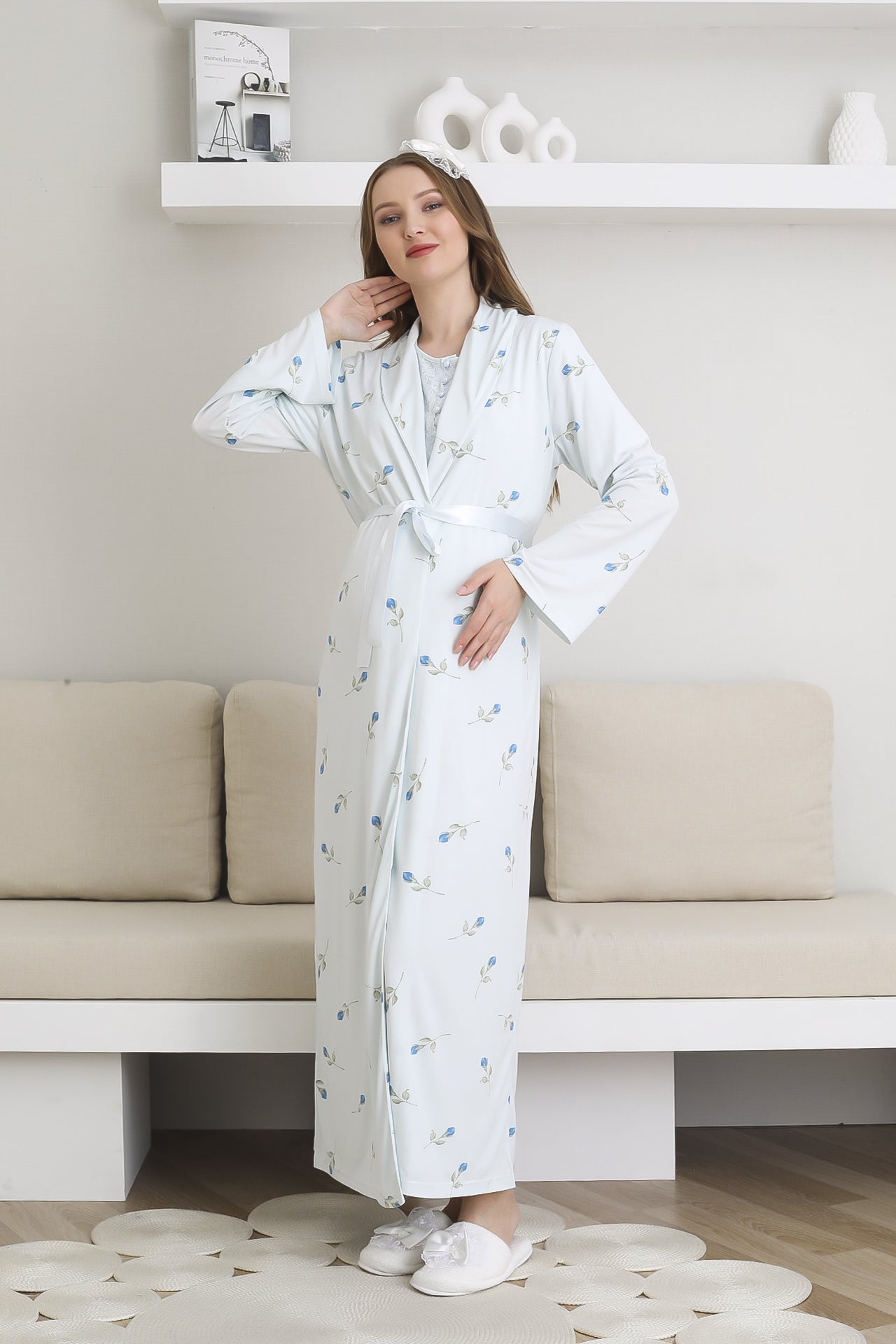 Lohusa Uzun Gecelik ve Sabahlık Hamile Takım 6 Düğmeli Emzirme ve Tesettüre Uygun 2300