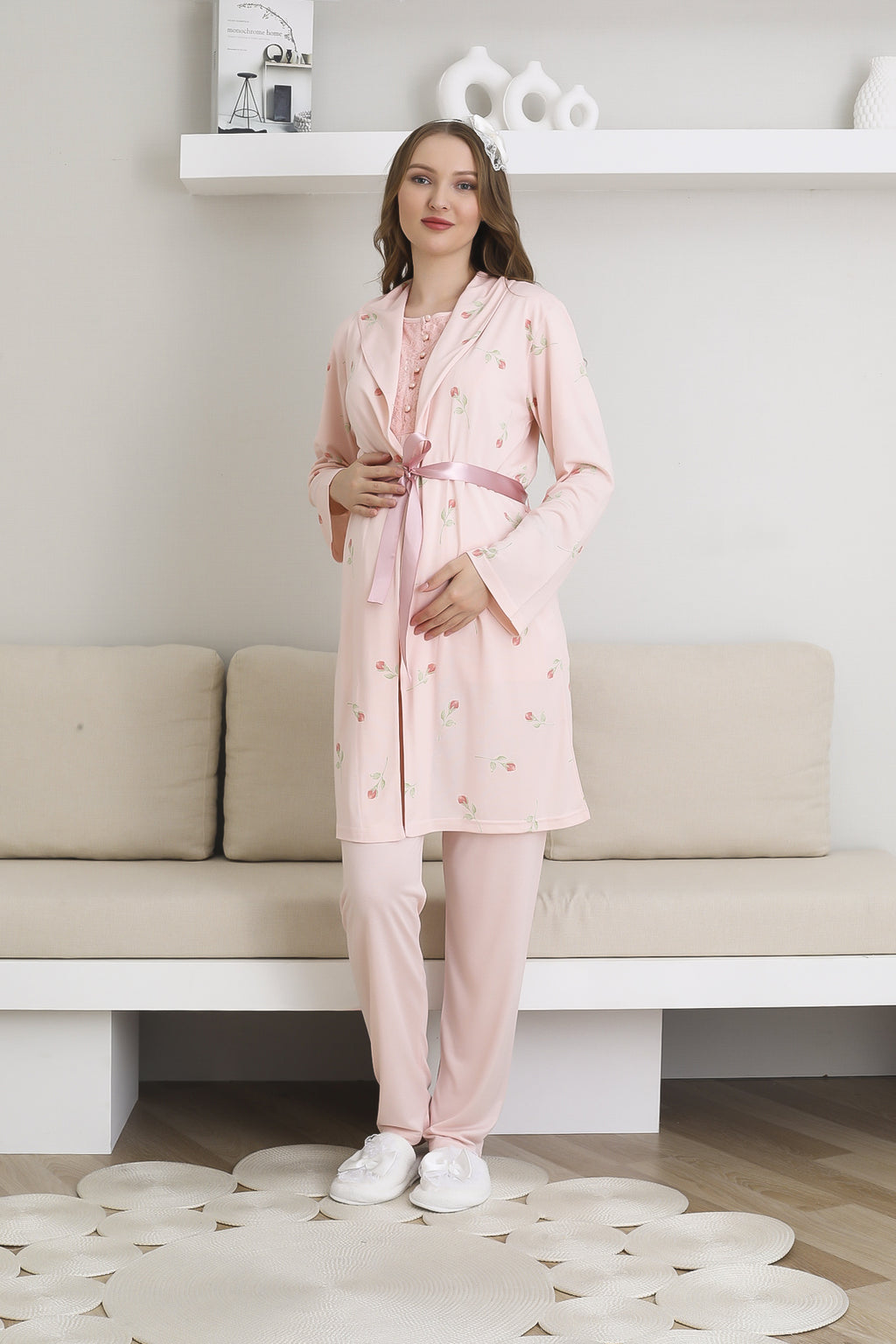 Pijama ve Sabahlıklı Hamile Lohusa Giyim / 6 Düğmeli Emzirme ve Tesettüre Uygun Pijama Takımı 3441