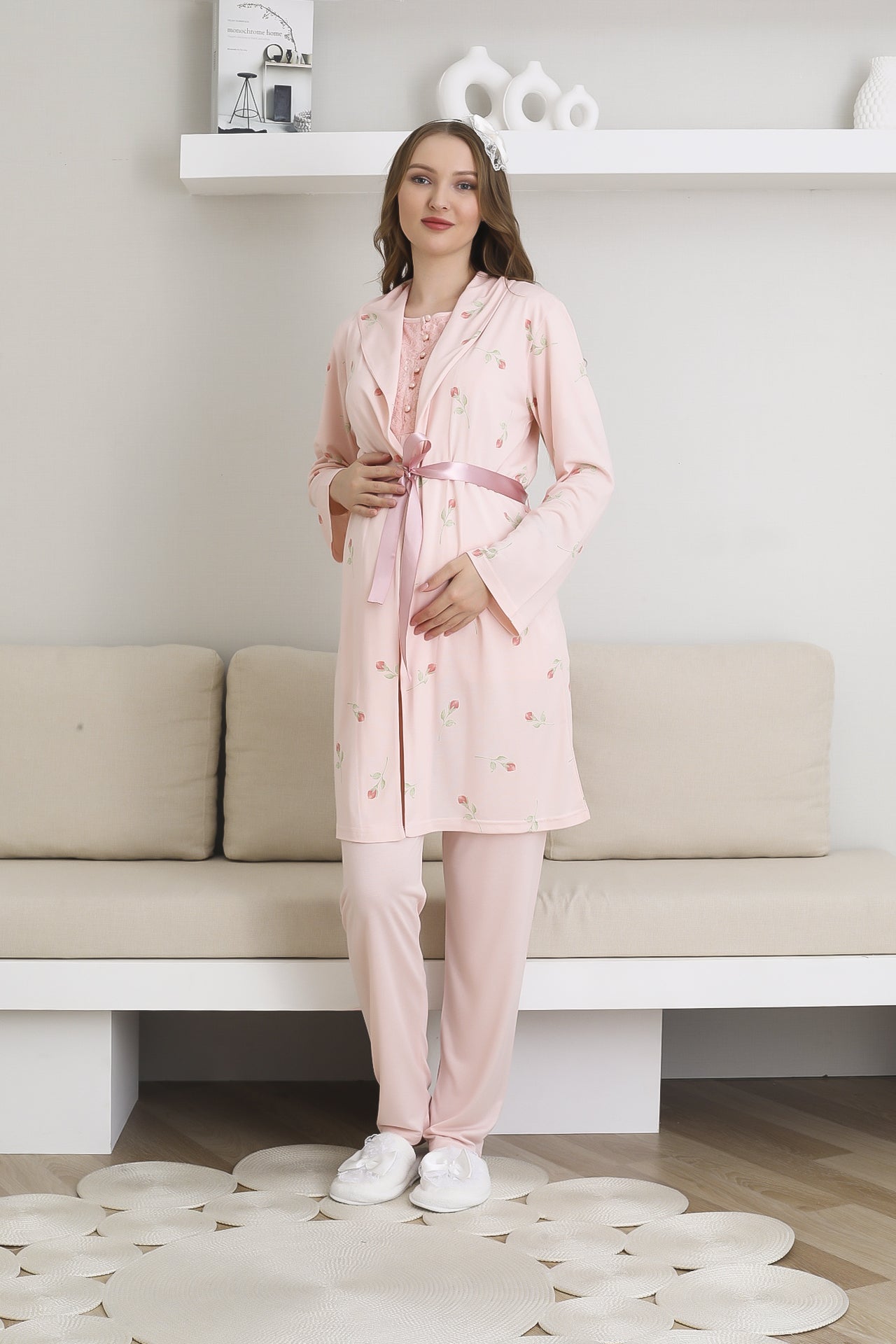 Pijama ve Sabahlıklı Hamile Lohusa Giyim / 6 Düğmeli Emzirme ve Tesettüre Uygun Pijama Takımı 3441