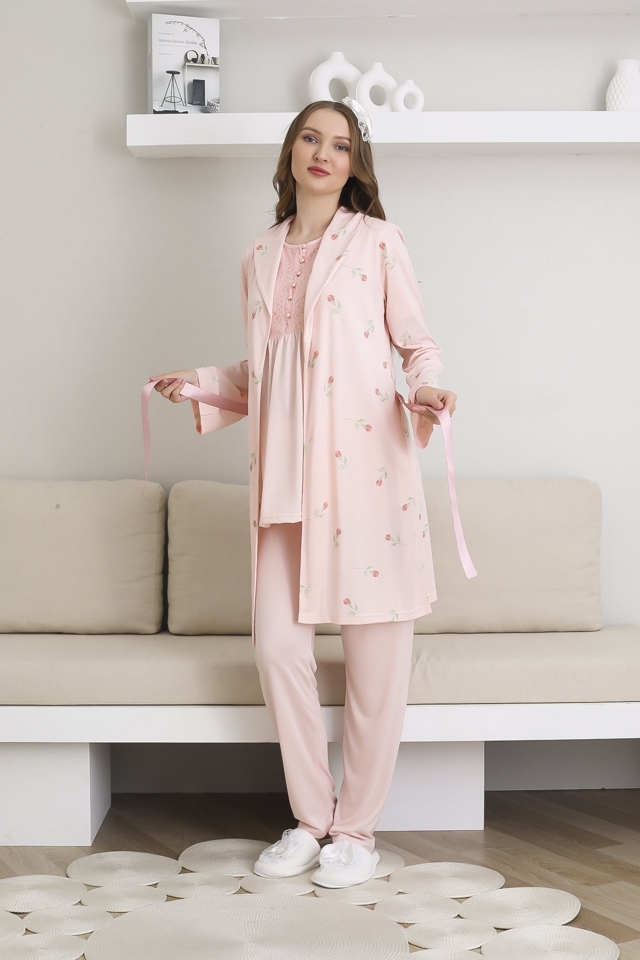 Pijama ve Sabahlıklı Hamile Lohusa Giyim / 6 Düğmeli Emzirme ve Tesettüre Uygun Pijama Takımı 3441