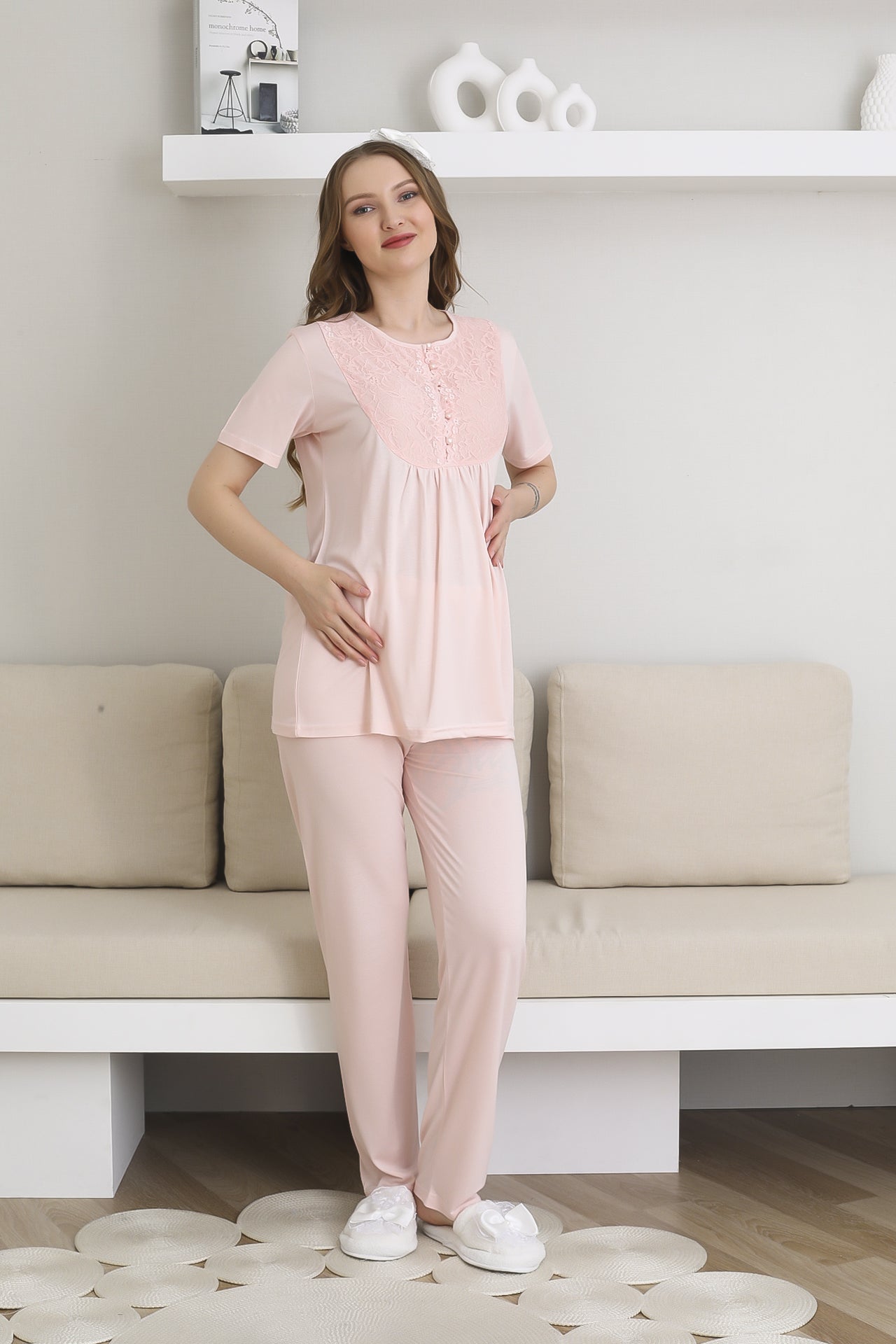 Pijama ve Sabahlıklı Hamile Lohusa Giyim / 6 Düğmeli Emzirme ve Tesettüre Uygun Pijama Takımı 3441