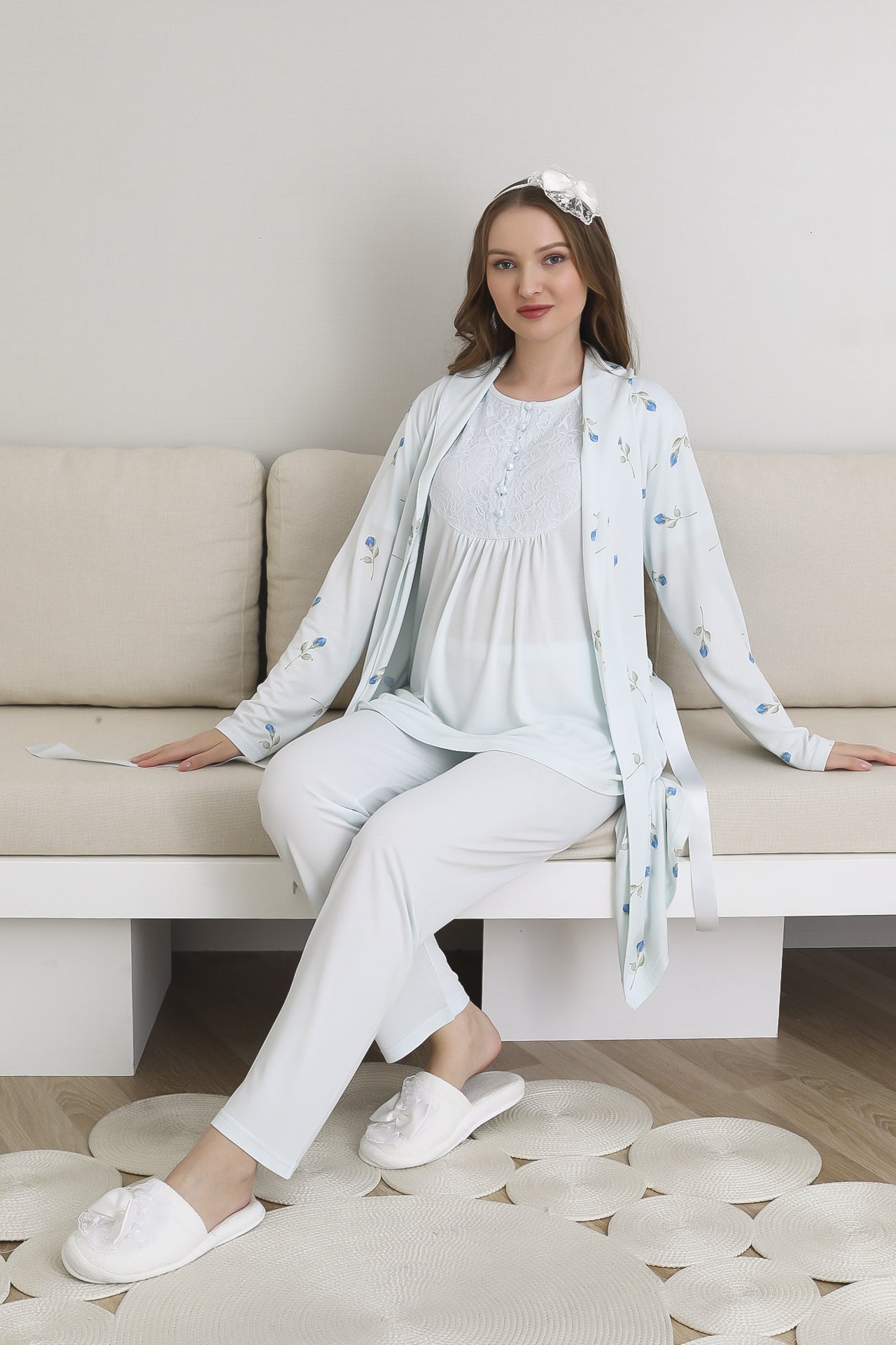 Pijama ve Sabahlıklı Hamile Lohusa Giyim / 6 Düğmeli Emzirme ve Tesettüre Uygun Pijama Takımı 3441