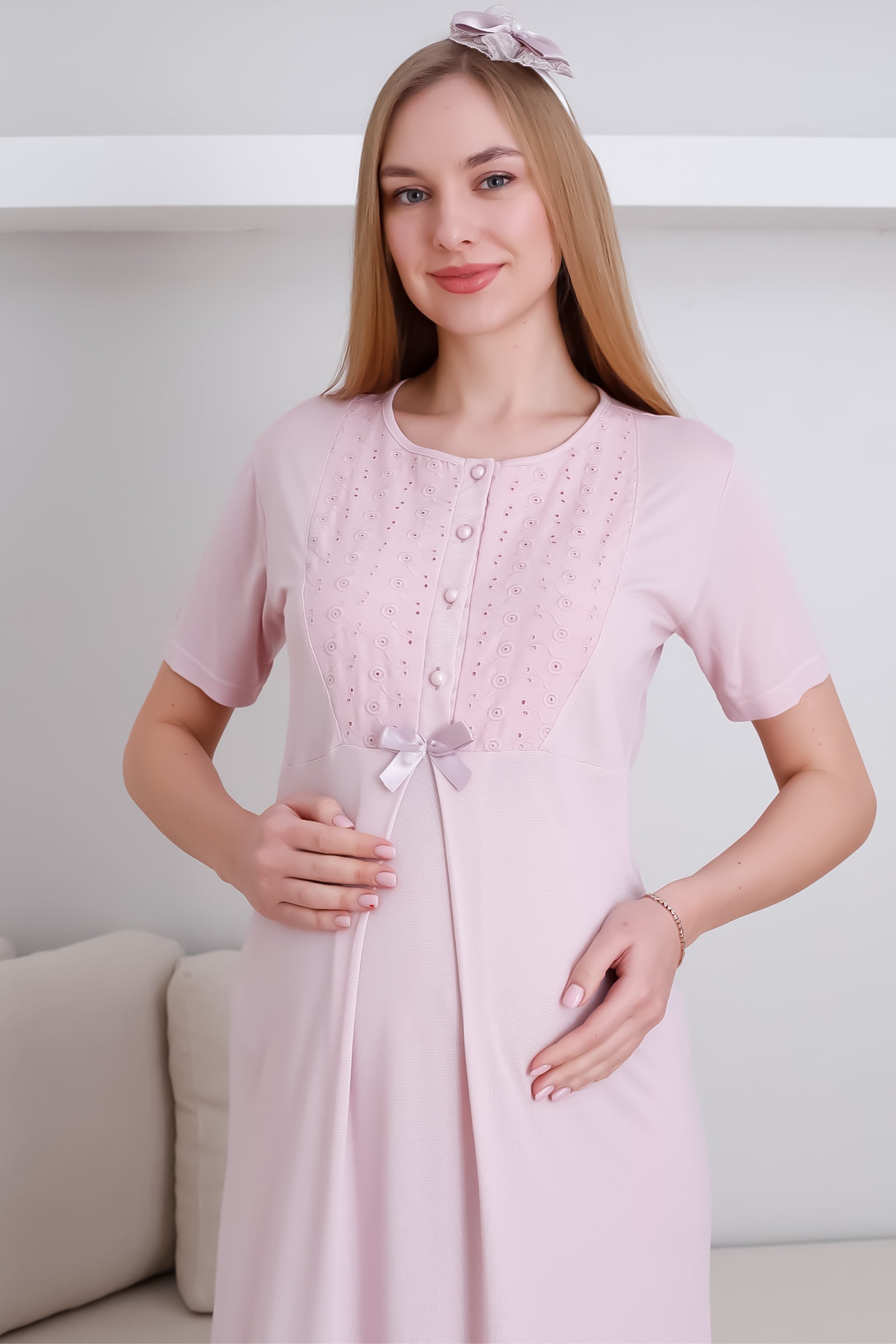 Hamile Gecelik ve Sabahlık Takım Şal Yakalı Viskon 2'li Lohusa Takım - 2298