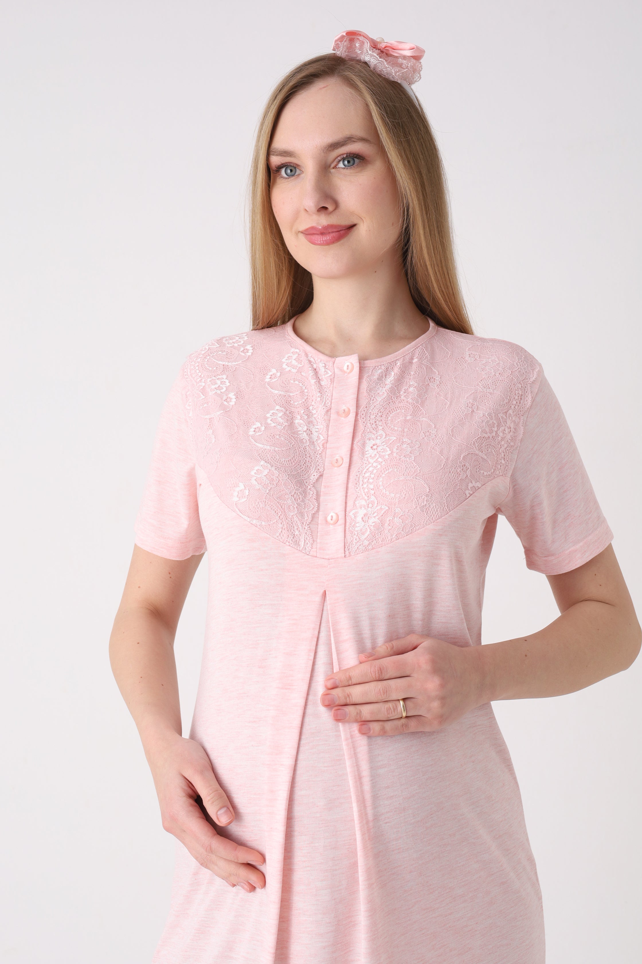 Dantelli Melanj Dokulu Hamile Lohusa Gecelik Sabahlık 2'li Takım - 2328