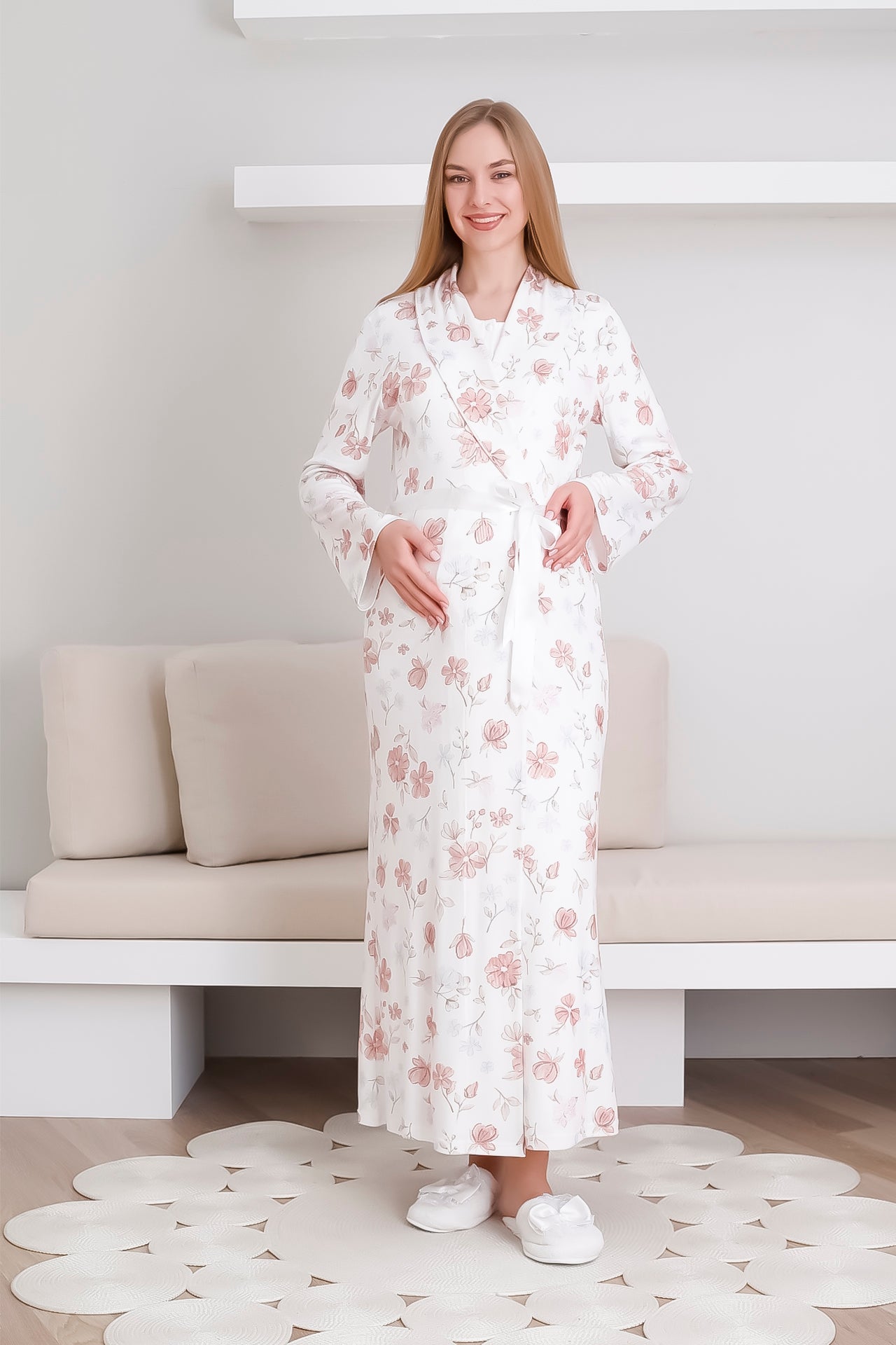 Melisa Gecelik ve Sabahlık Takımı / Hamile & Lohusa 2'li Gecelik Takımı / Kısa Kollu Gecelik - 2294