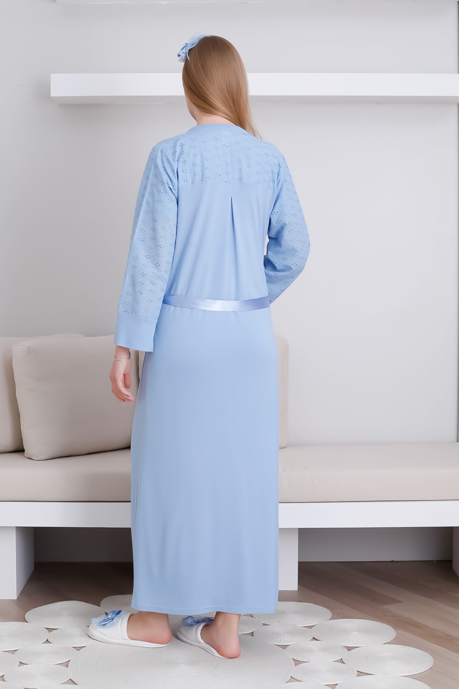 Hamile Gecelik & Sabahlık Takım / Cepli Sabahlık & V yaka Kısa Kol Gecelik - 2297