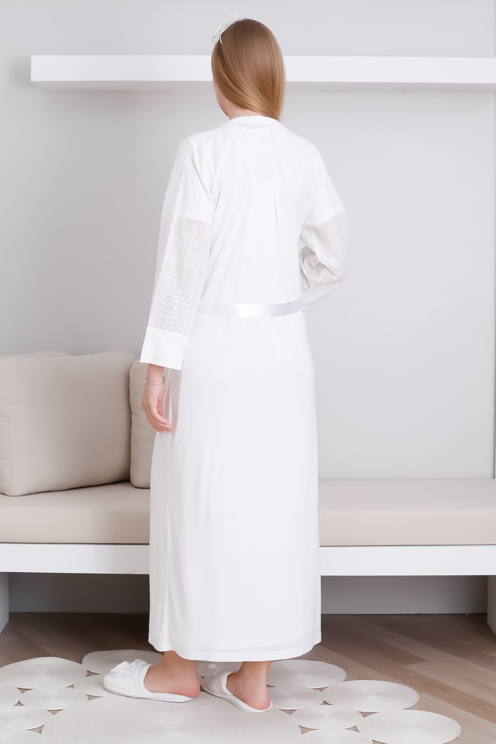 Hamile Gecelik & Sabahlık Takım / Cepli Sabahlık & V yaka Kısa Kol Gecelik - 2297