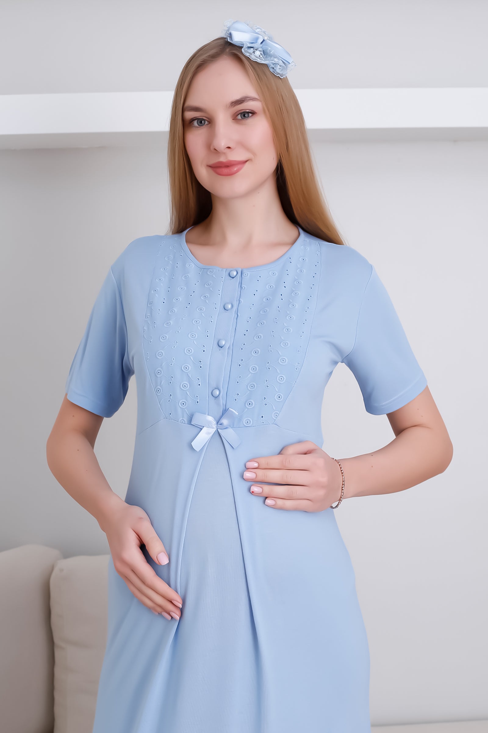 Hamile Gecelik ve Sabahlık Takım Şal Yakalı Viskon 2'li Lohusa Takım - 2298