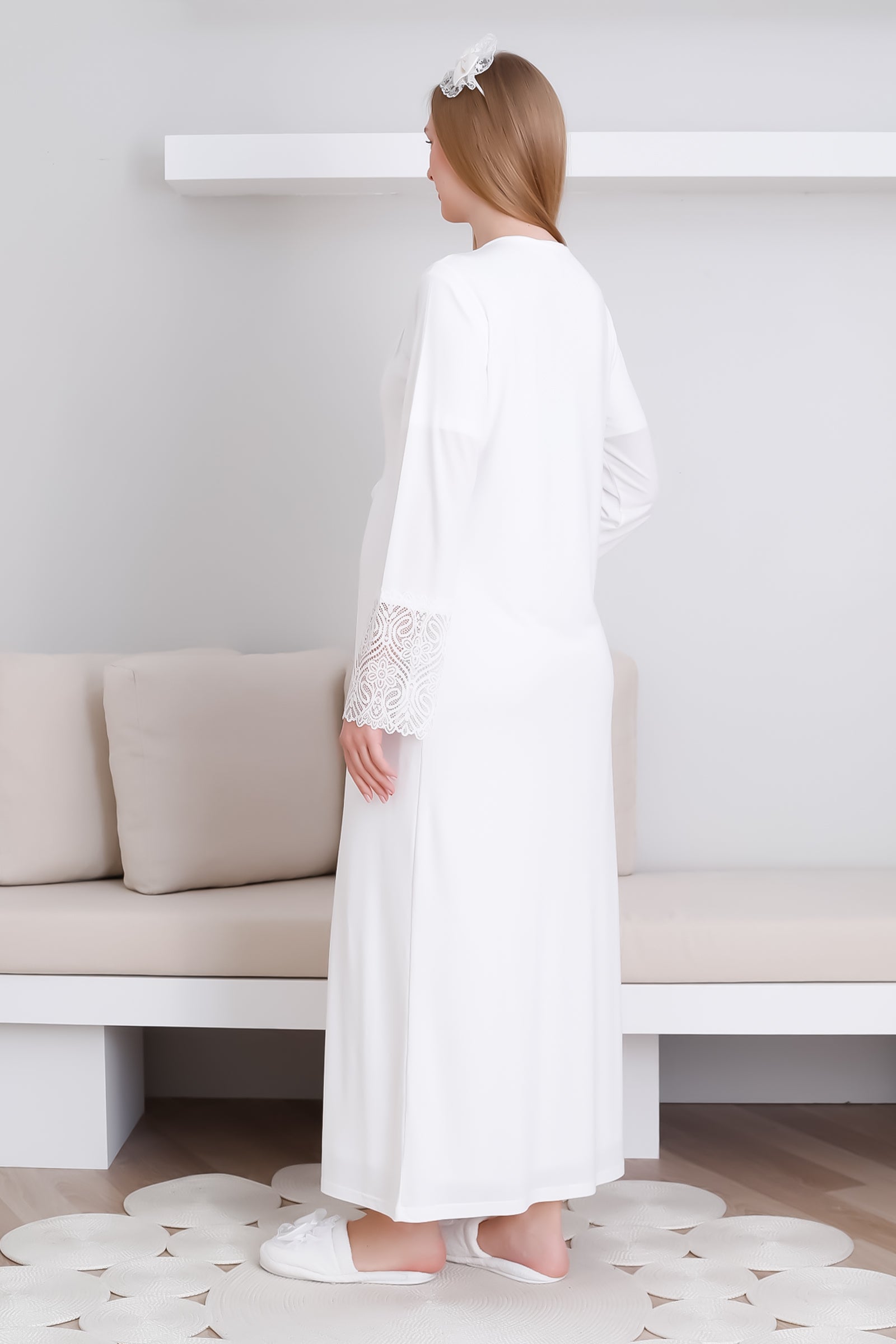 Hamile Kısa Kol Gecelik & Sabahlık Takım / Dantel ve Düğmeli Hamile Giyim - 2291