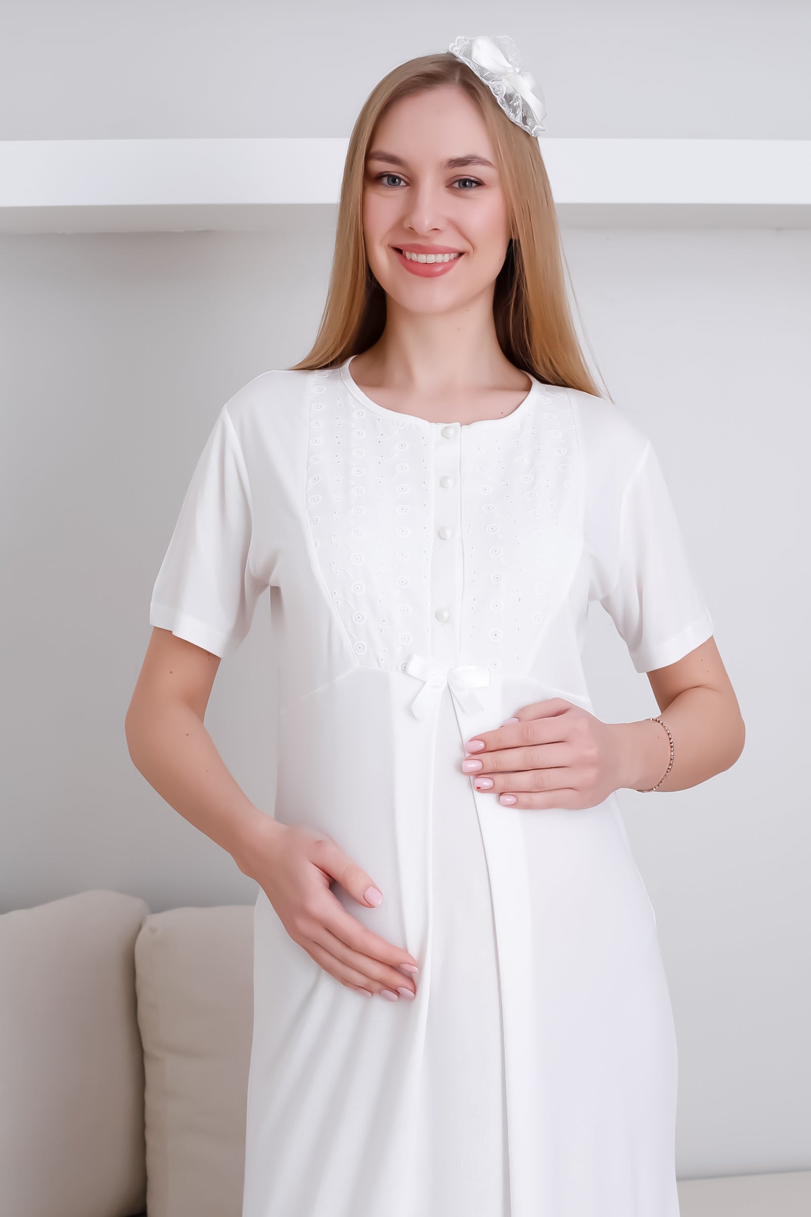 Hamile Gecelik ve Sabahlık Takım Şal Yakalı Viskon 2'li Lohusa Takım - 2298