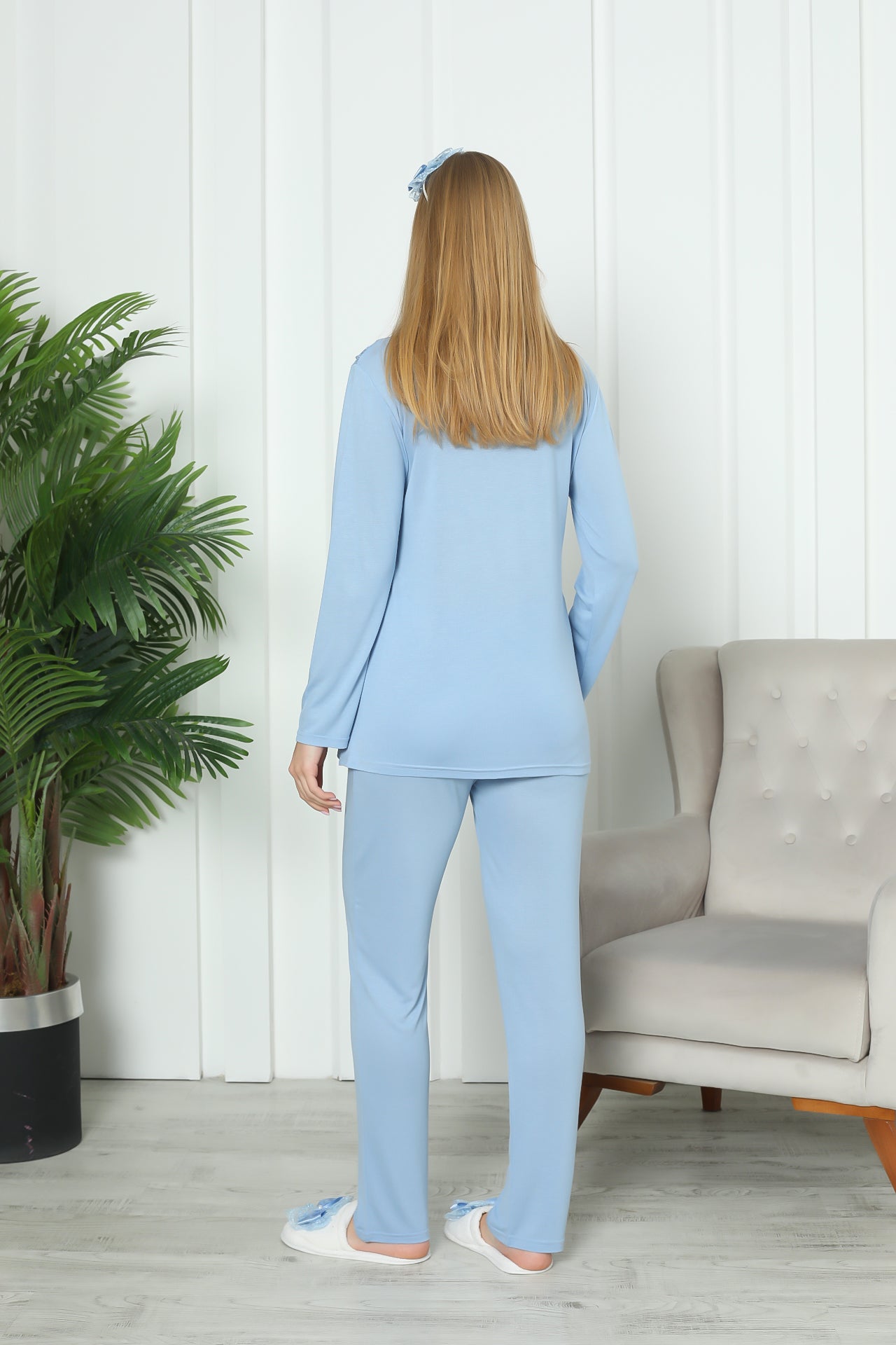 Hamile Pijama Takımı V Yakalı Düğmeli Dantel Detaylı Emzirme İçin Uygun Uzun Kollu 2'li 1169