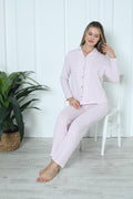 Pamuklu / Uzun Kollu Önü Düğmeli Kadın Pijama Takımı - 0249
