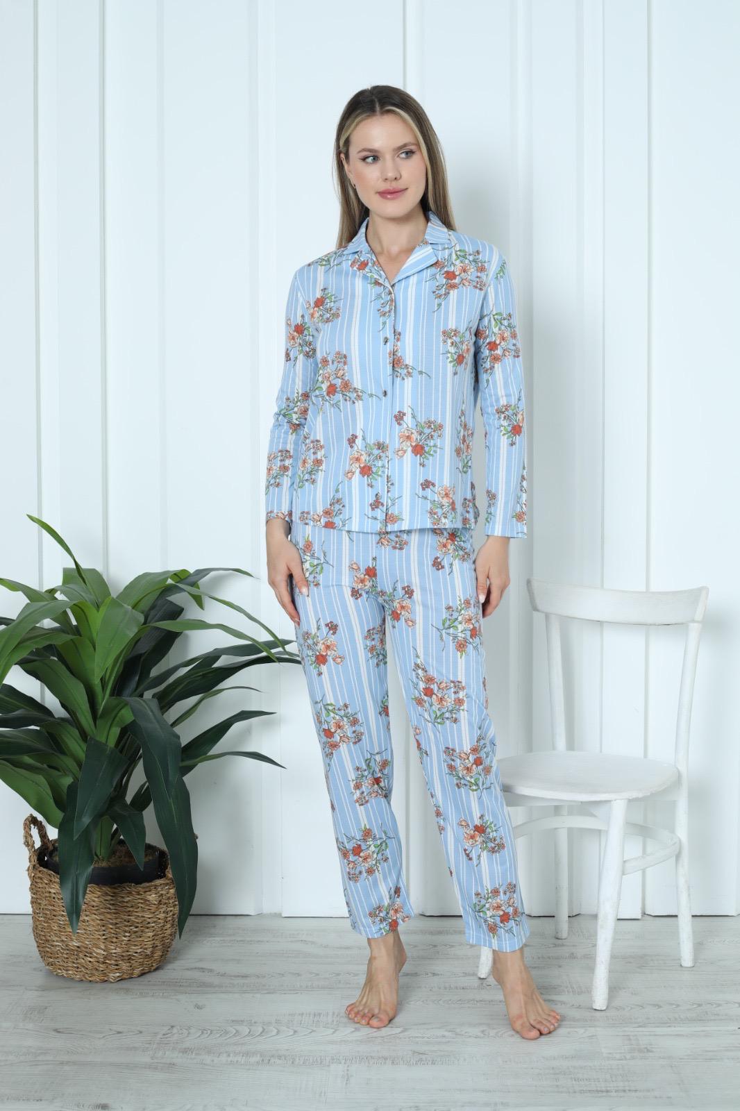 Pamuklu / Uzun Kollu Önü Düğmeli Kadın Pijama Takımı - 0249