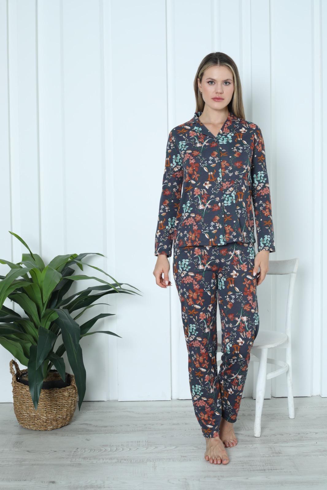 Pamuklu / Uzun Kollu Önü Düğmeli Kadın Pijama Takımı - 0249