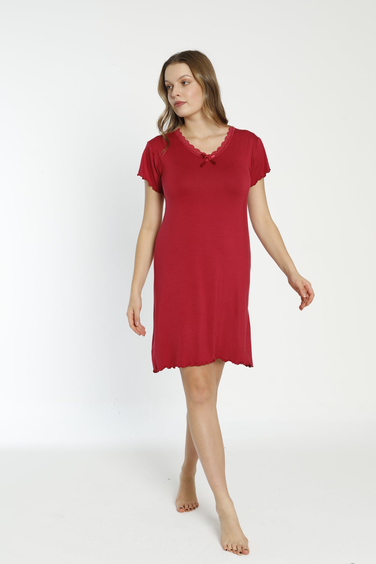 Kısa Kollu Pamuklu Kadın Gecelik / Büyük Bedenli