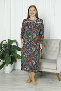 Uzun Kollu Kadın Geceliği Çiçek Desenli / Pamuklu Anne Geceliği