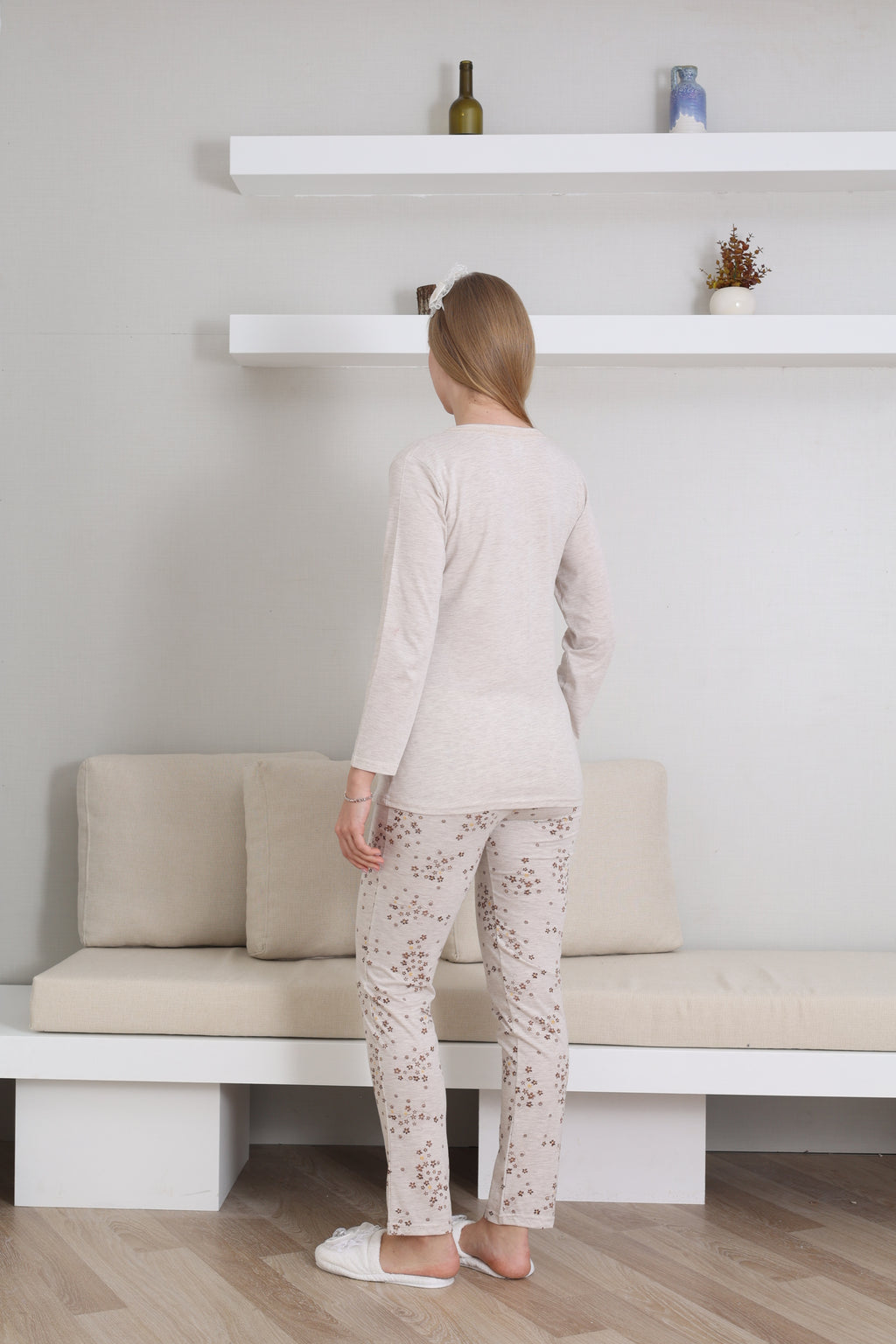 Lohusa/Hamile Pijama Takımı / Düğmeli ve Nakış Detaylı / Pamuklu Penye Kumaş 1172