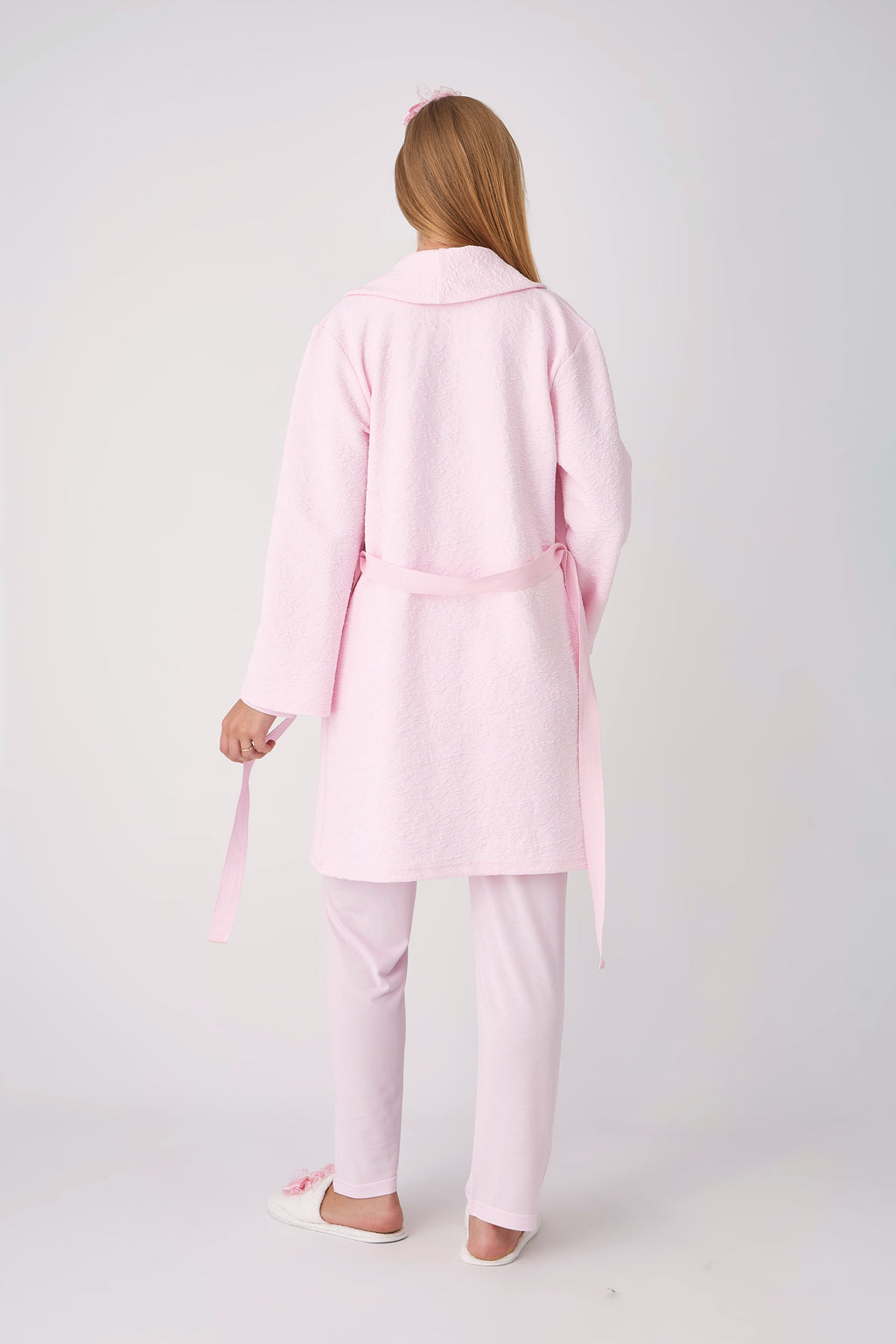 Dantel Panelli Jakarlı Sabahlıklı 3'lü Hamile Lohusa Pijama Seti - Pembe