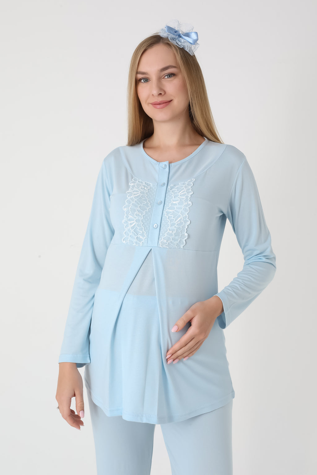 Jakarlı Havlu Sabahlıklı & Pamuklu 3'lü Lohusa Pijama Takımı - 3454