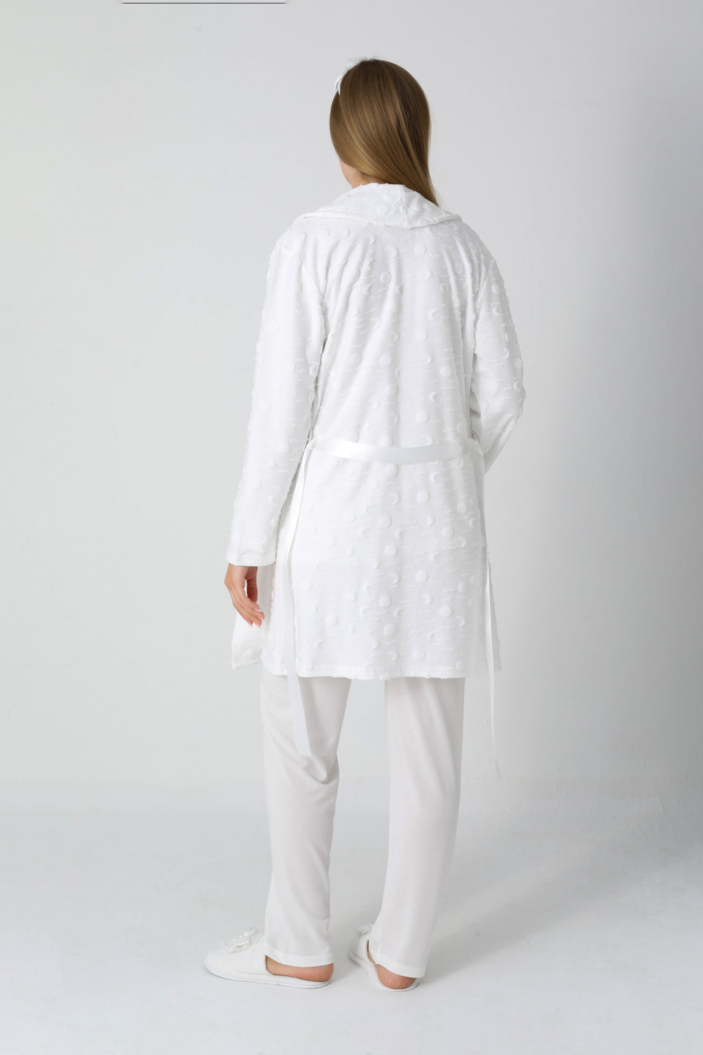 Jakarlı Havlu Sabahlıklı & Pamuklu 3'lü Lohusa Pijama Takımı - 3454