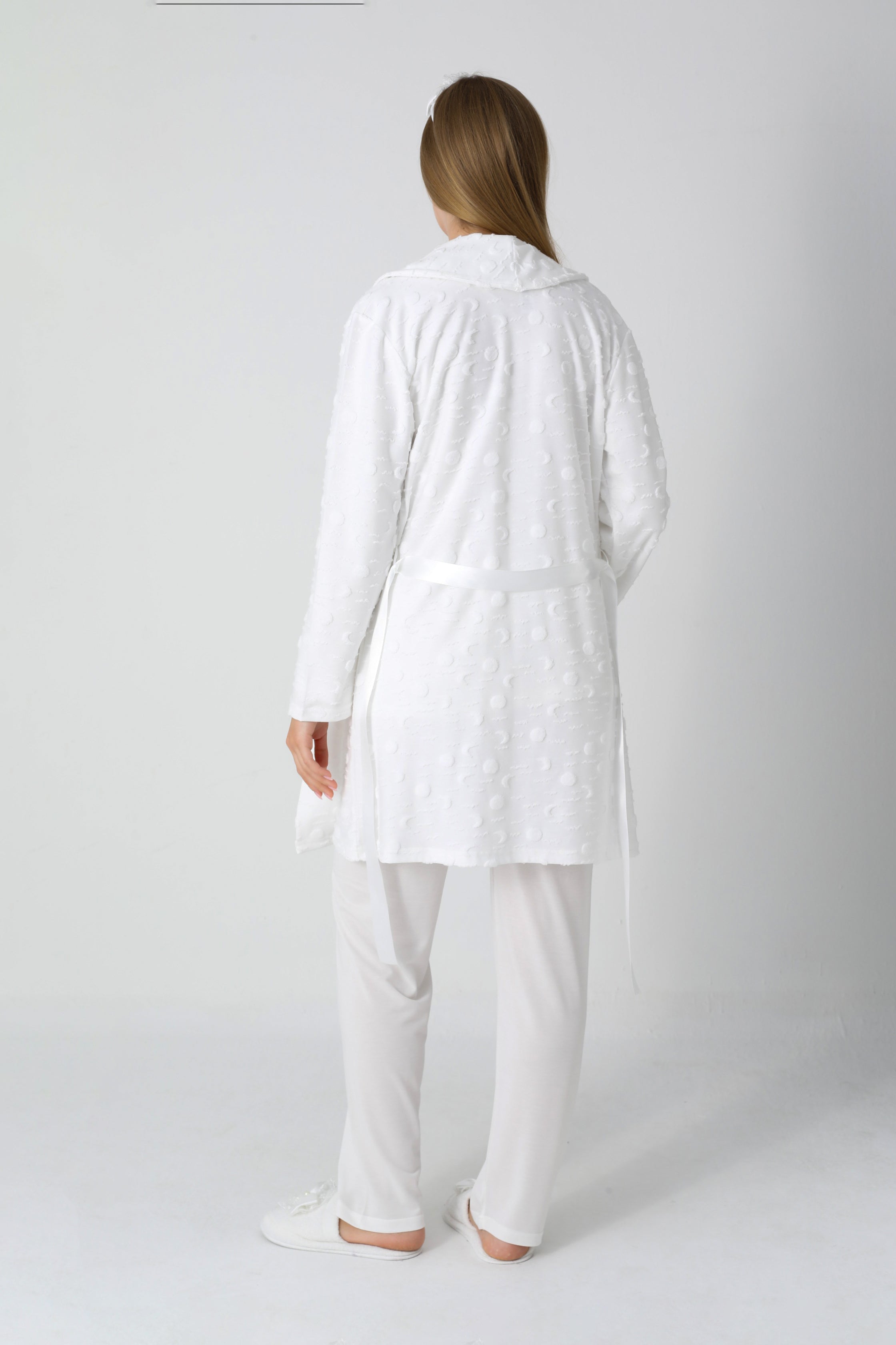 Jakarlı Havlu Sabahlıklı & Pamuklu 3'lü Lohusa Pijama Takımı - 3454