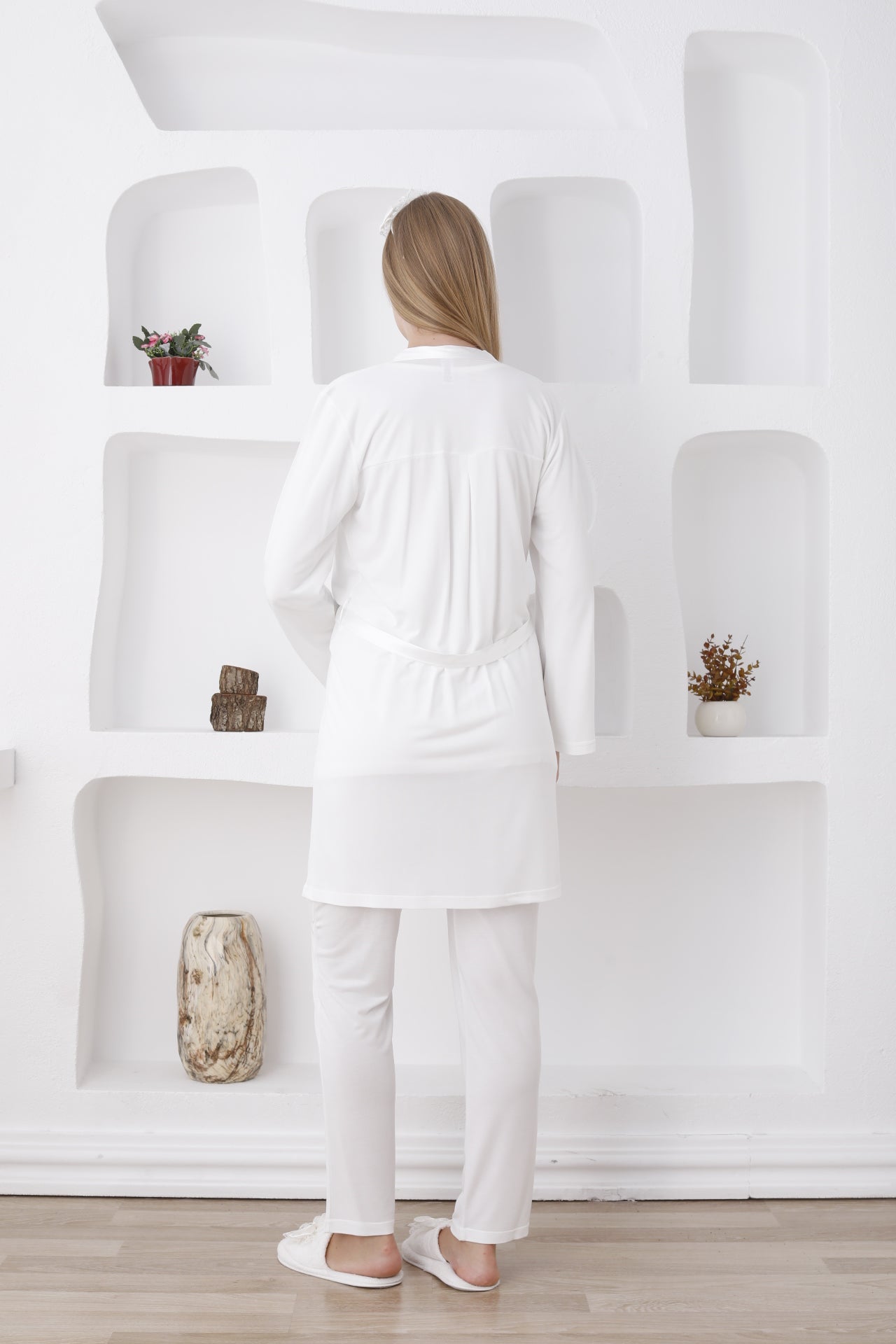 Düğmeli ve Kemerli / Uzun Kollu, Hamile Pijama ve Sabahlıklı Takım - 3423