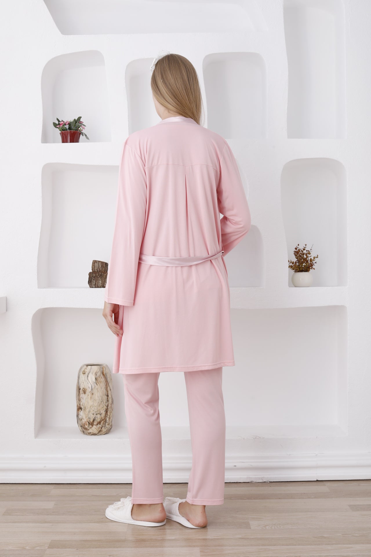 Düğmeli ve Kemerli / Uzun Kollu, Hamile Pijama ve Sabahlıklı Takım - 3423