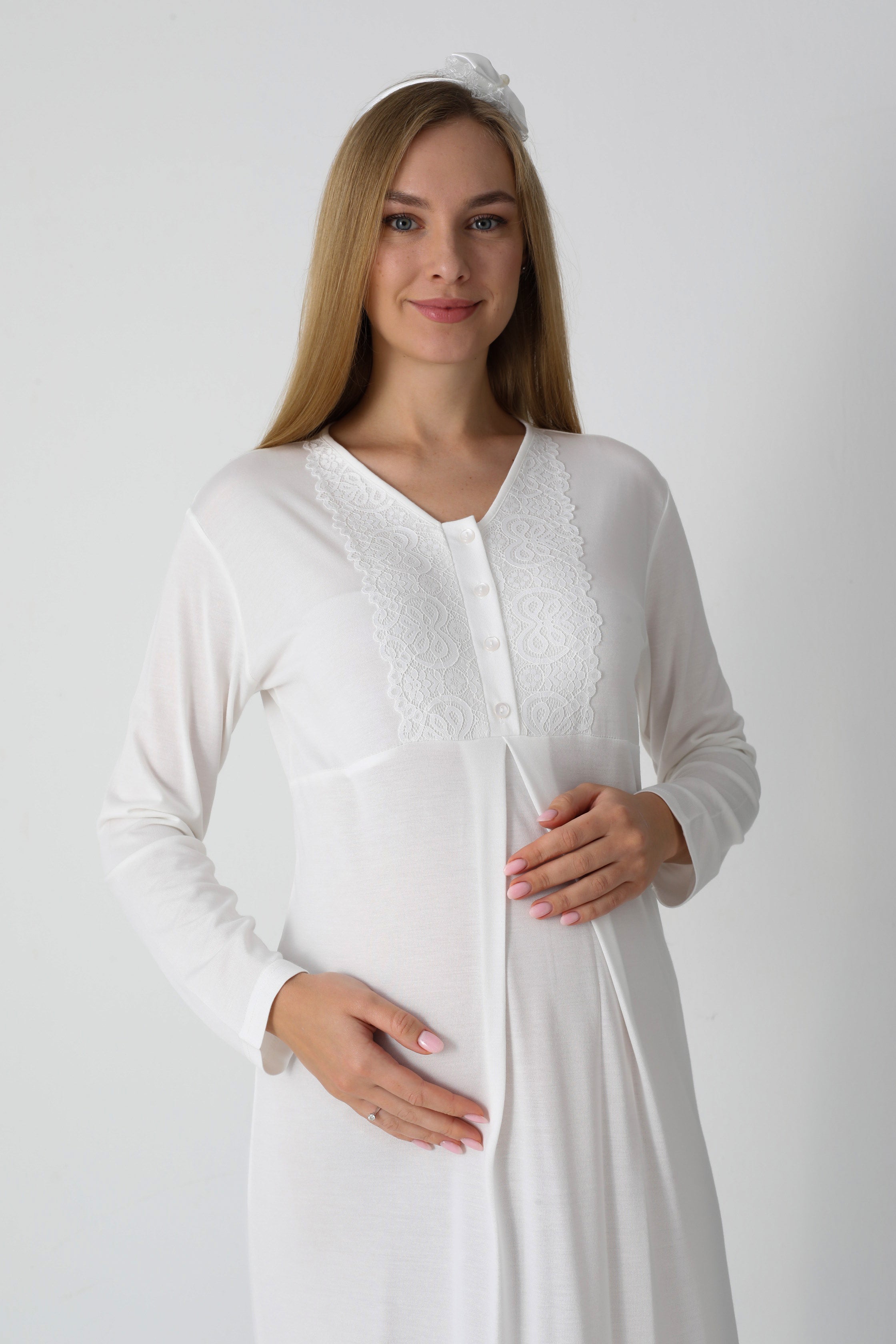 Fiyonk Desenli Jakarlı Sabahlık & Viskon Gecelik 2'li Lohusa Seti - 2311