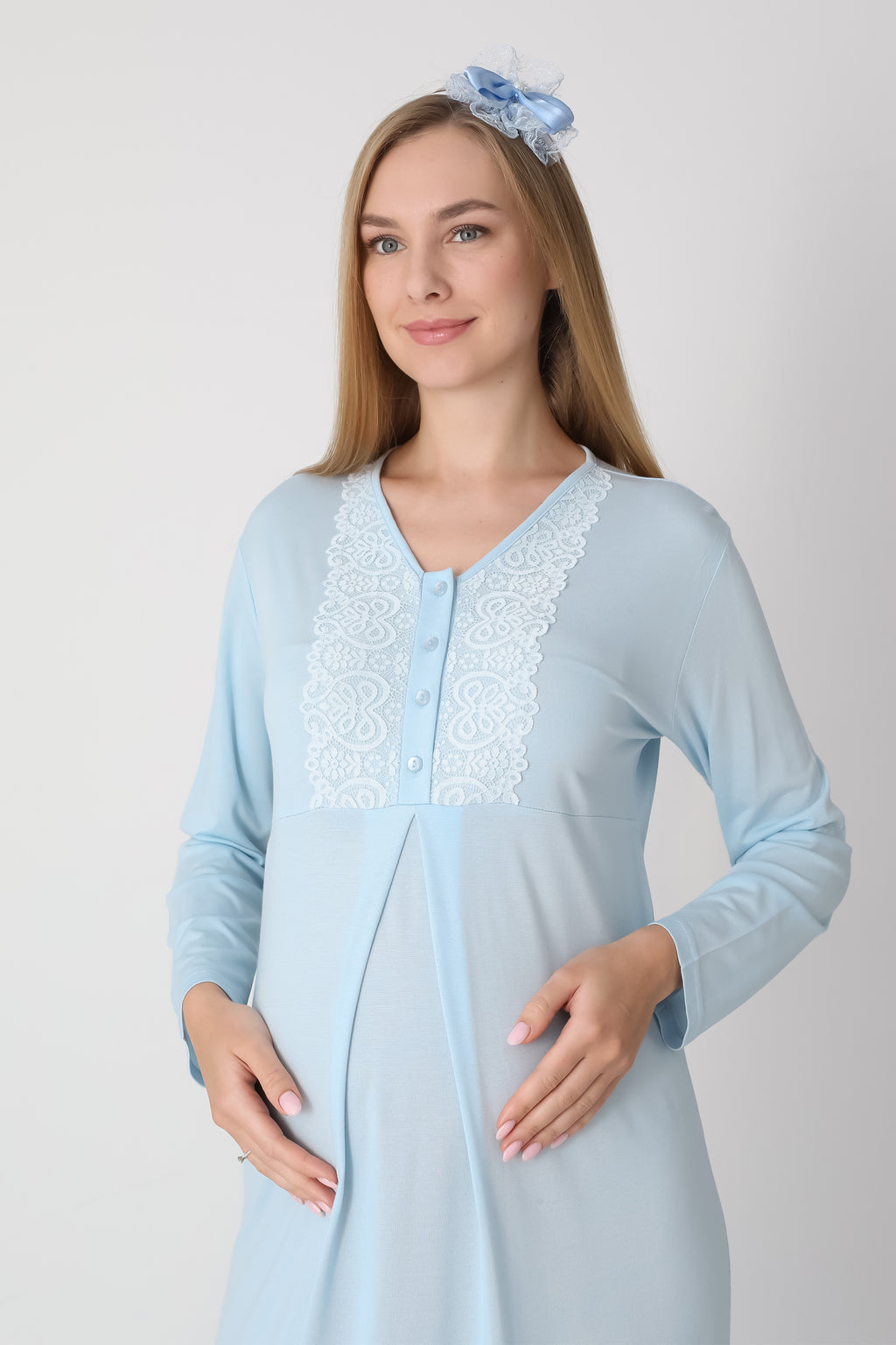 Fiyonk Desenli Jakarlı Sabahlık & Viskon Gecelik 2'li Lohusa Seti - 2311