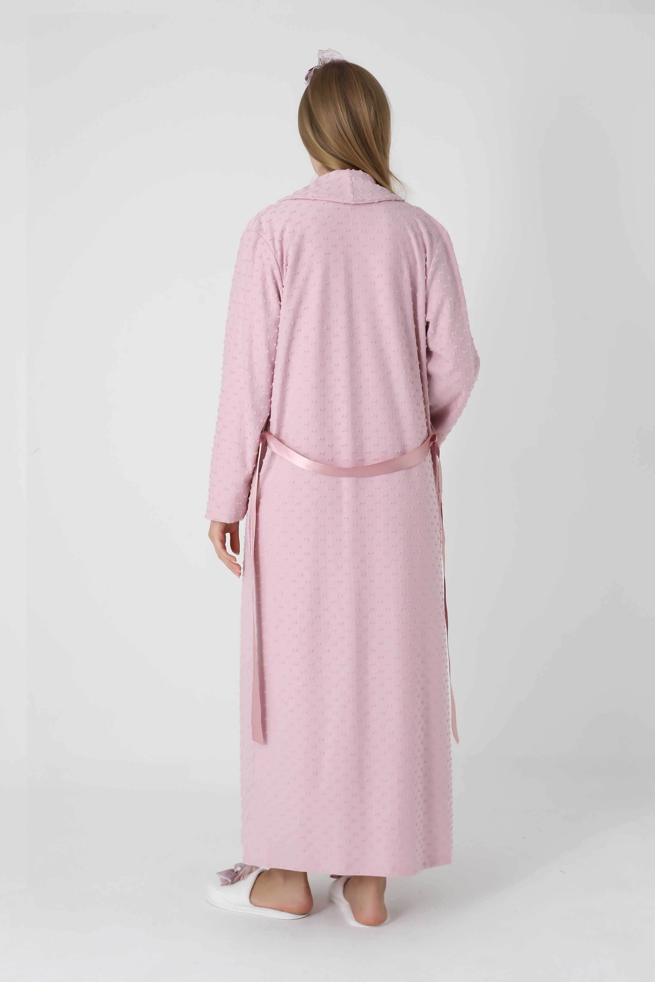 Fiyonk Desenli Jakarlı Sabahlık & Viskon Gecelik 2'li Lohusa Seti - 2311