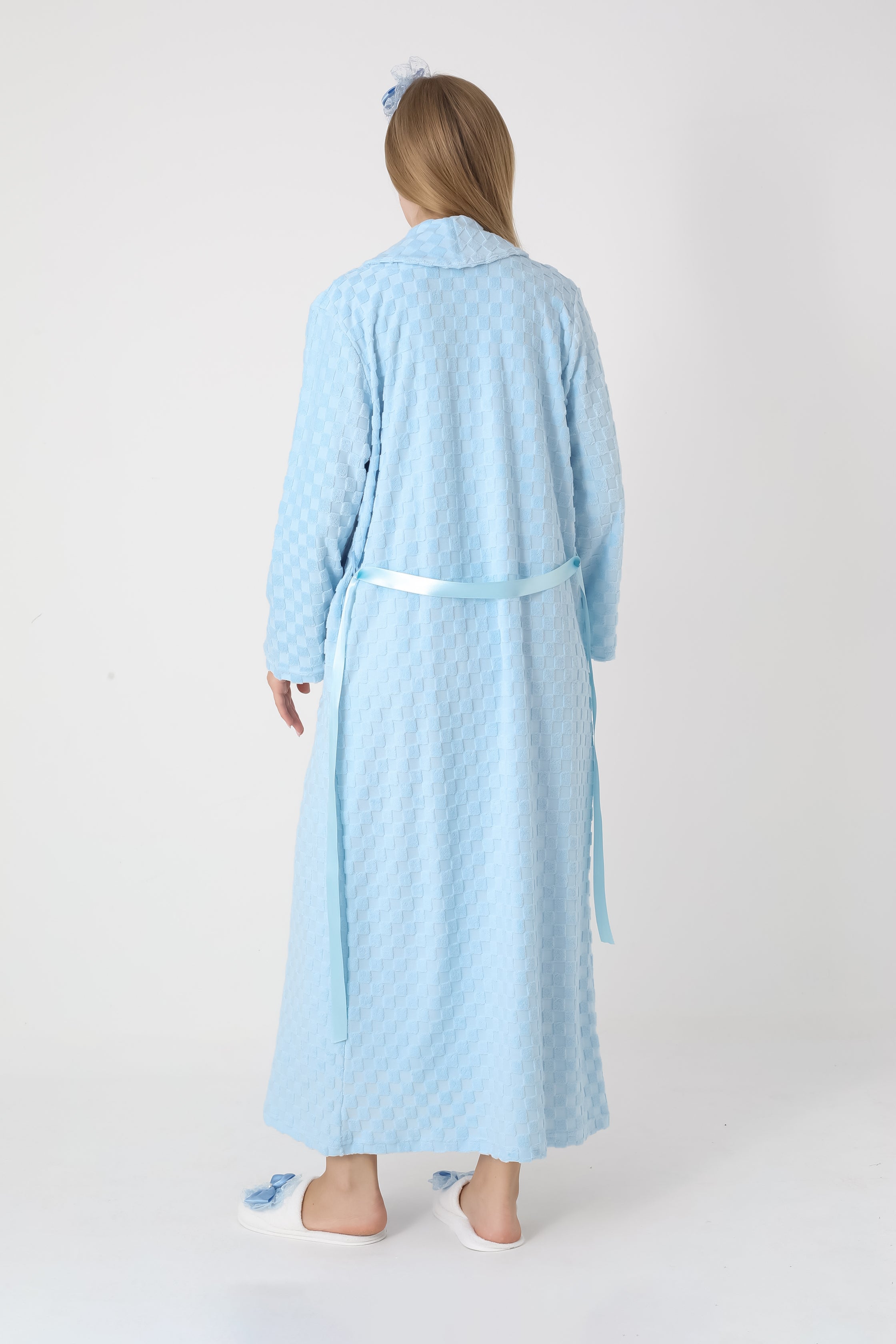 Hamile Lohusa Gecelik & Kareli Jakarlı Sabahlık 2’li Set – Viskoz Pamuk Kumaş, Düğmeli Emzirme - 2313