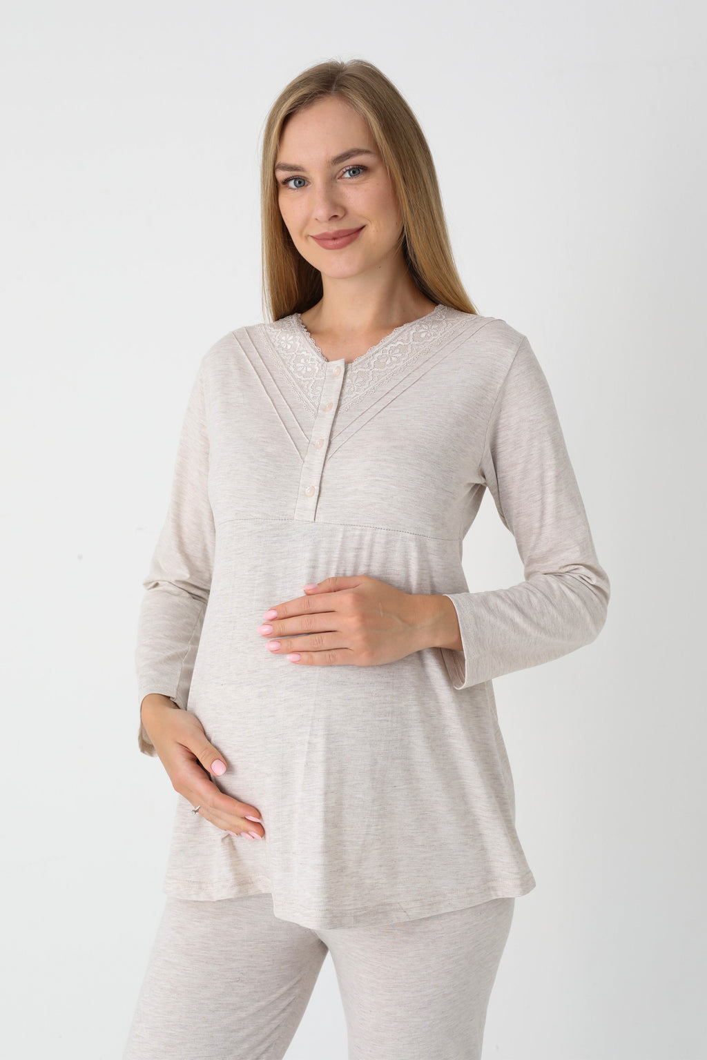 Çiçek Desenli Penye Sabahlıklı 3'lü Hamile Lohusa Pijama Takımı