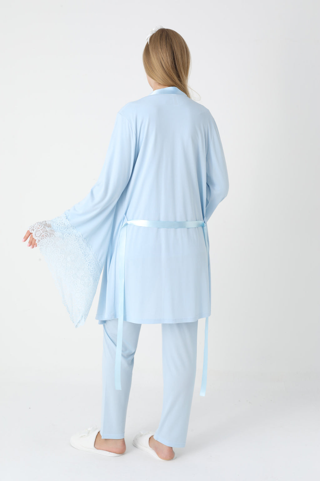 Dantel Kollu 3'lü Lohusa Pijama ve Sabahlık Takımı (Pamuklu Viskon) - 3448