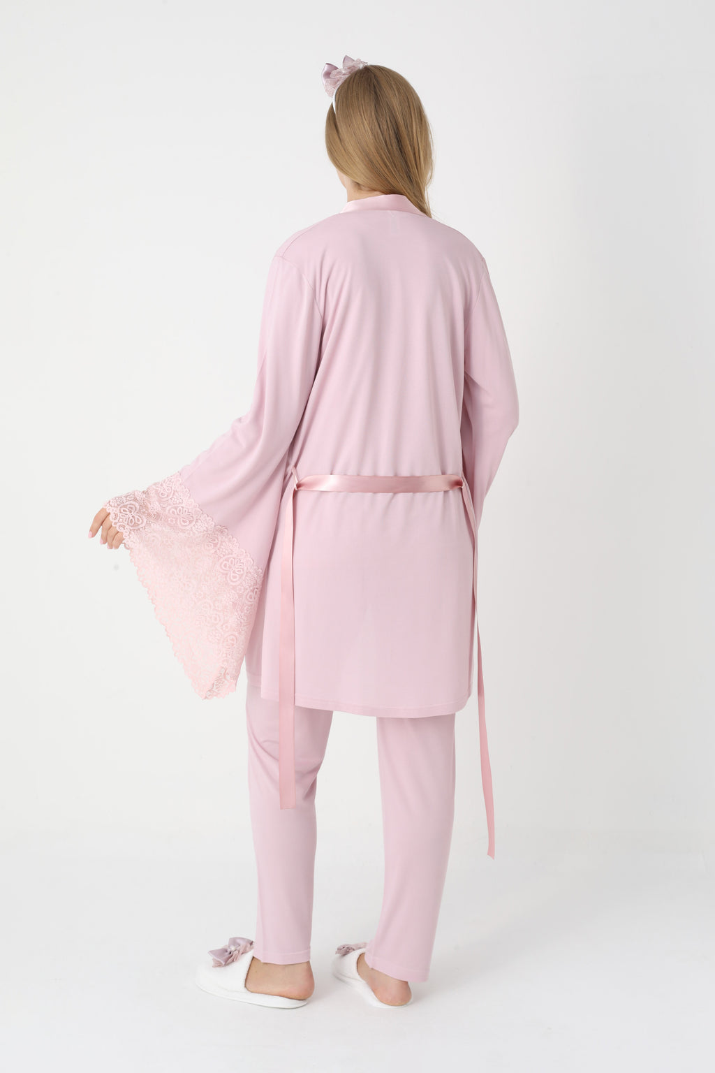 Dantel Kollu 3'lü Lohusa Pijama ve Sabahlık Takımı (Pamuklu Viskon) - 3448