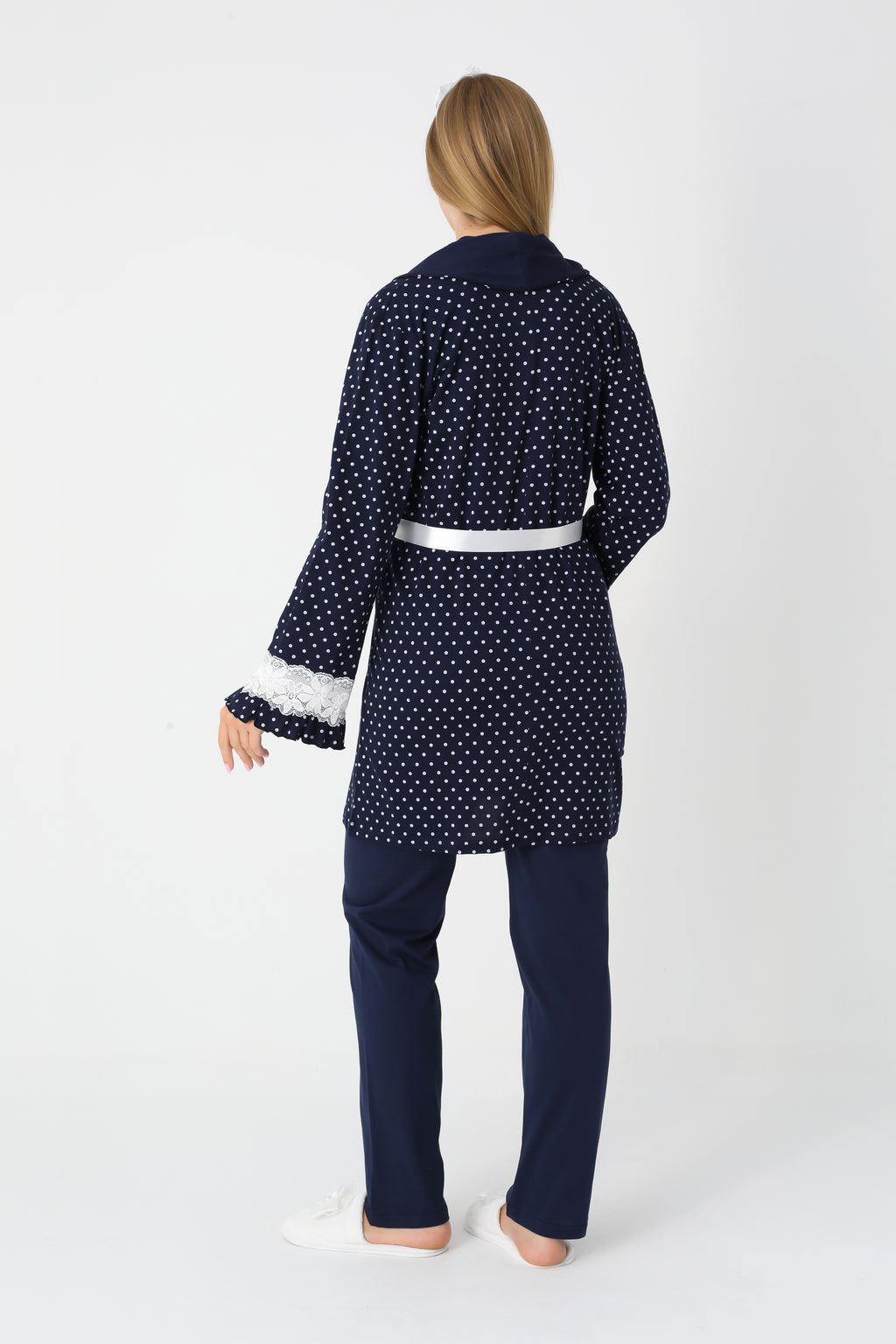 Hamile Lohusa Puanlı Pijama & Sabahlık 3'lü Set – Pamuklu, Çift Taraflı Düğmeli, Ayarlanabilir Bel - 3451
