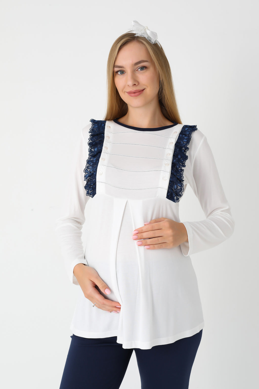 Hamile Lohusa Puanlı Pijama & Sabahlık 3'lü Set – Pamuklu, Çift Taraflı Düğmeli, Ayarlanabilir Bel - 3451