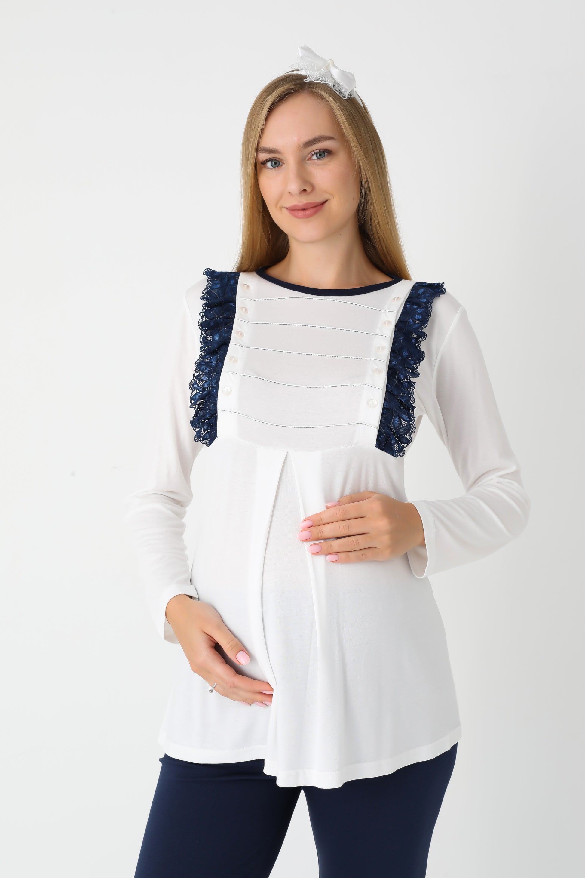Hamile Lohusa Puanlı Pijama & Sabahlık 3'lü Set – Pamuklu, Çift Taraflı Düğmeli, Ayarlanabilir Bel - 3451