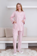 Hamile lohusa pijama ve sabahlık takımı cepli sabahlık önden düğmeli