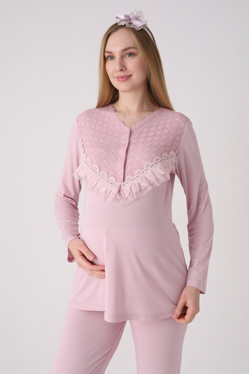 Fırfır Detaylı Hamile ve Lohusa Pijama Takımı