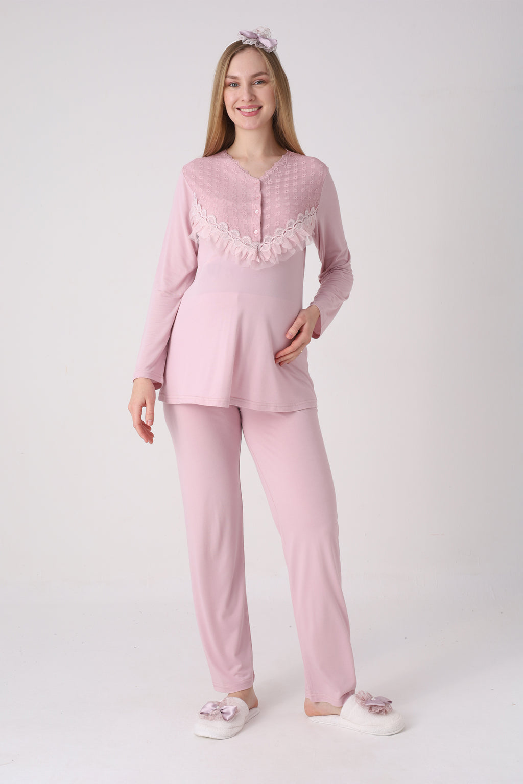 Fırfır Detaylı Hamile ve Lohusa Pijama Takımı
