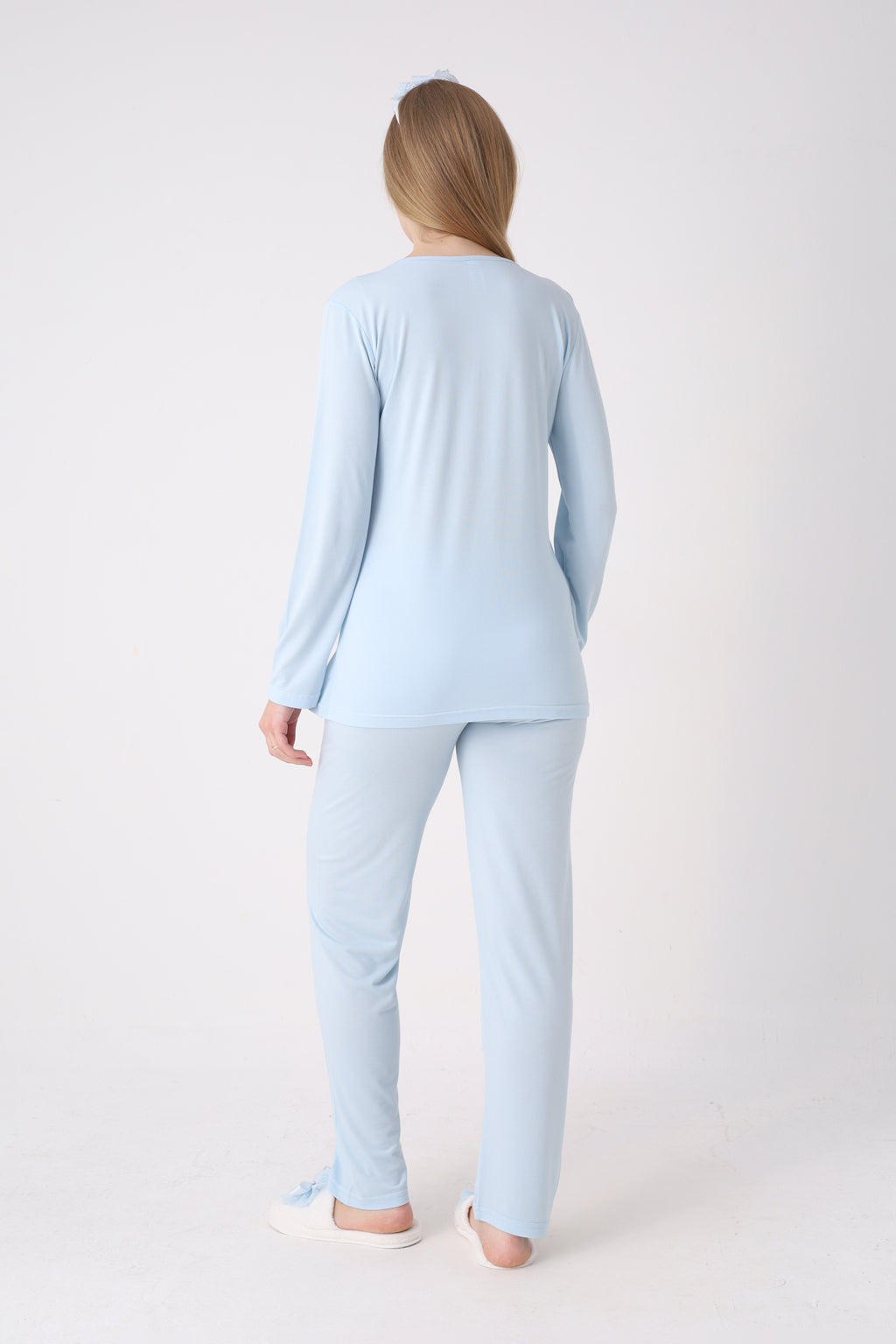 Dantel İşlemeli Bebek Mavisi Hamile & Lohusa Pijama Takımı - 1176