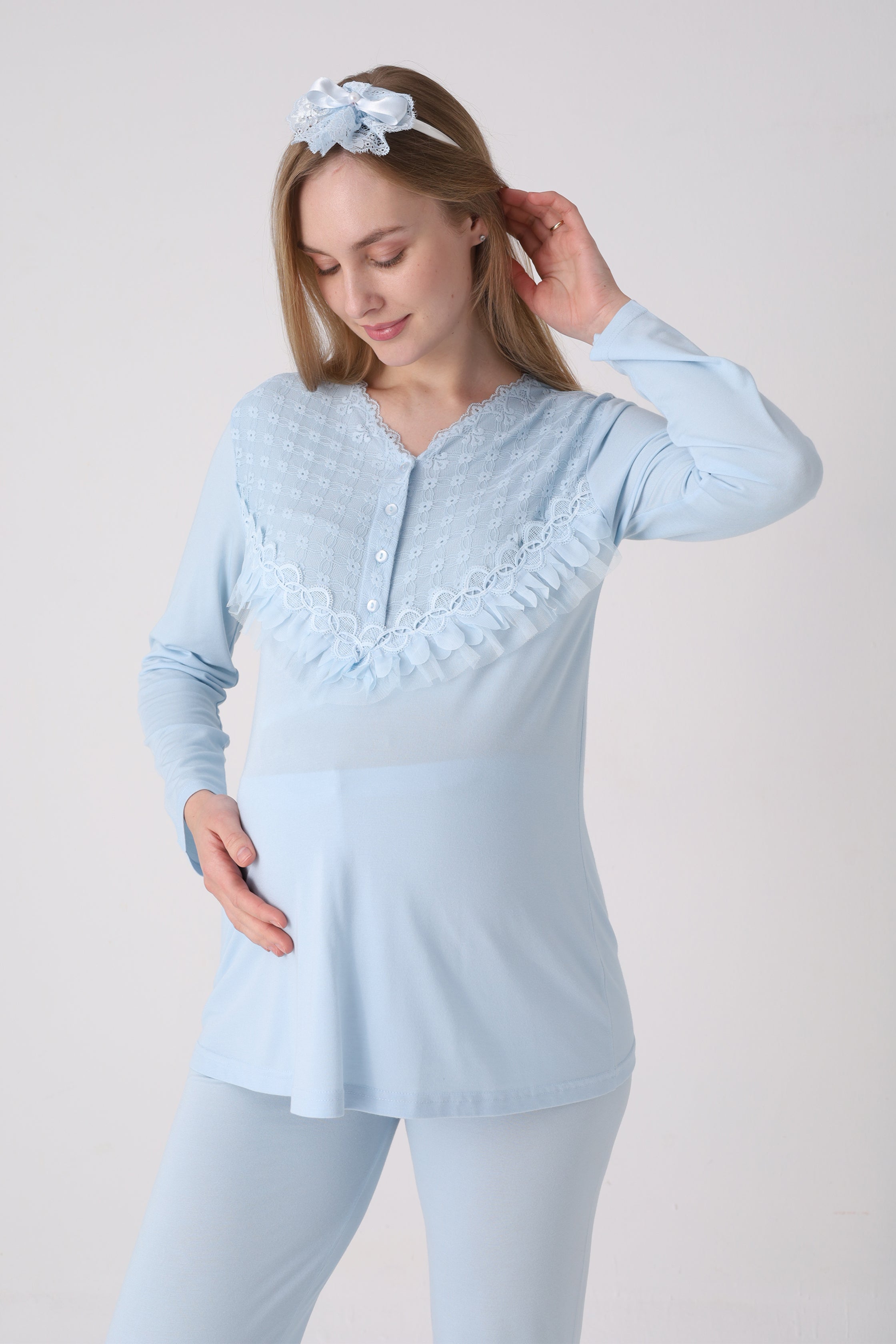 Fırfır Detaylı Hamile ve Lohusa Pijama Takımı 3