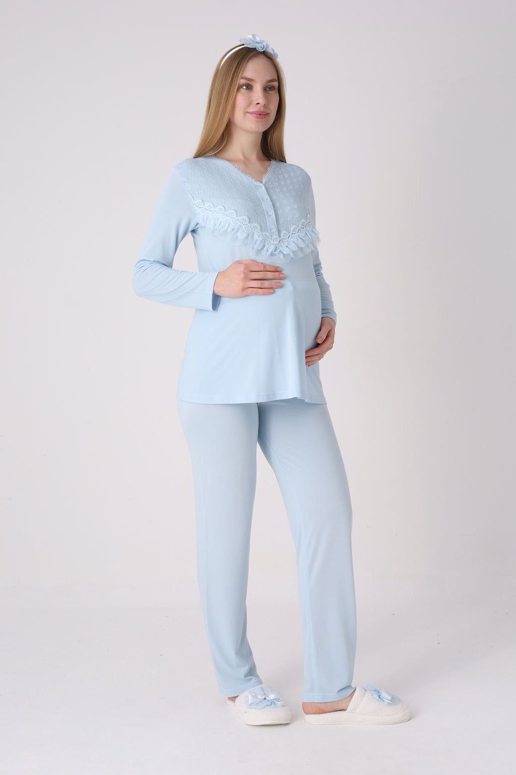 Fırfır Detaylı Hamile ve Lohusa Pijama Takımı