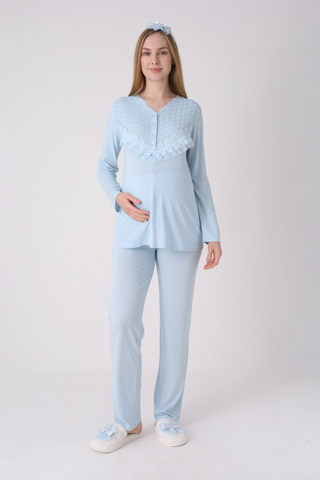 Fırfır Detaylı Hamile ve Lohusa Pijama Takımı