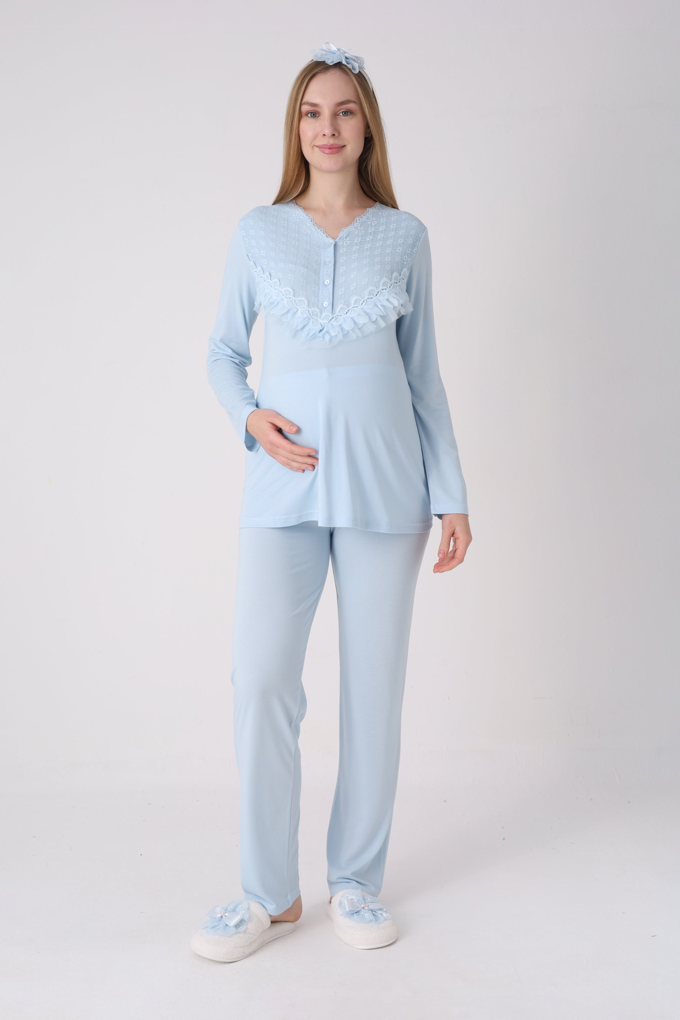 Fırfır Detaylı Hamile ve Lohusa Pijama Takımı 2