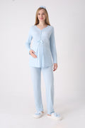 Dantel İşlemeli Bebek Mavisi Hamile & Lohusa Pijama Takımı - 1176